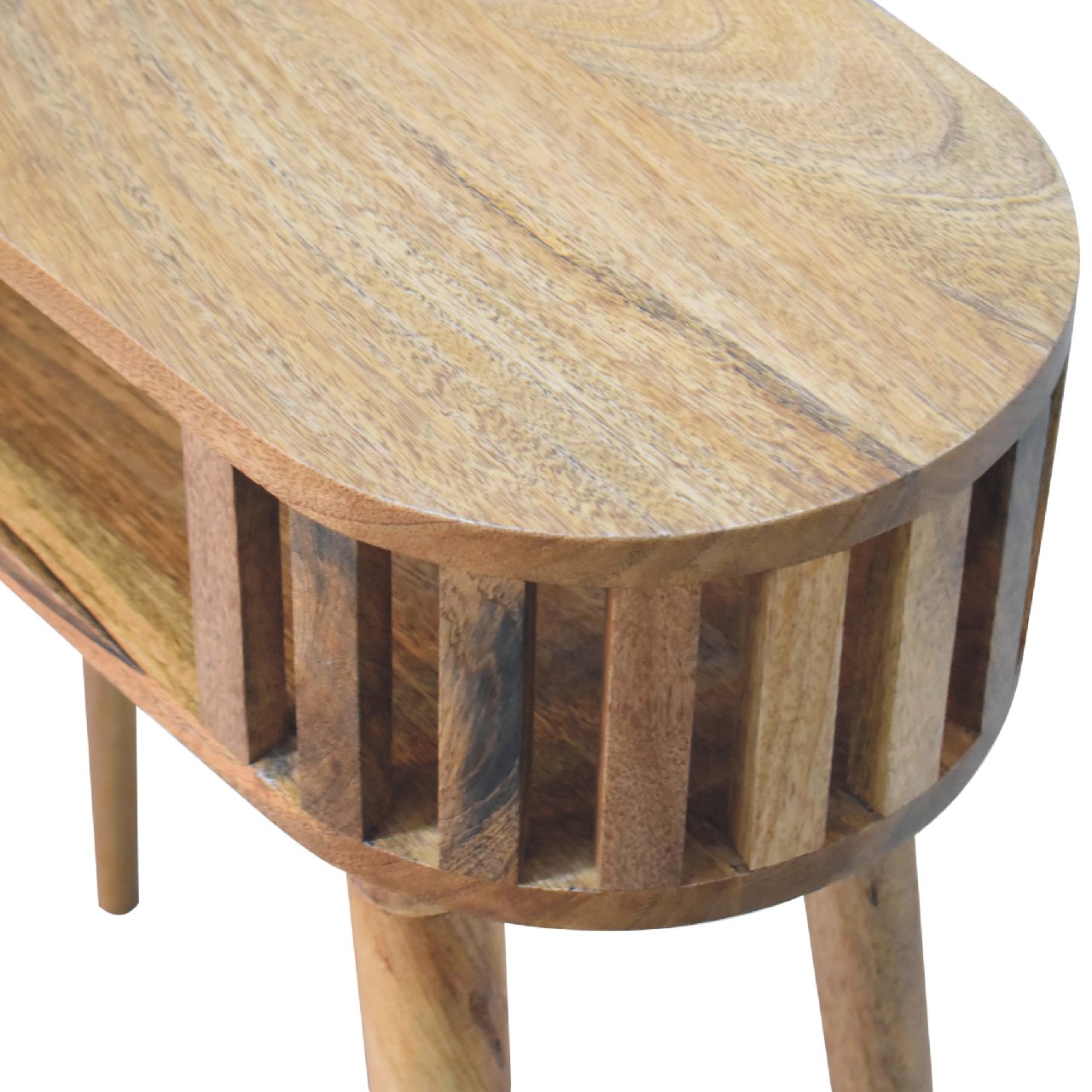 Ariella Console Table, Open Shelf Nordic Legs, Solid Wood Brown
