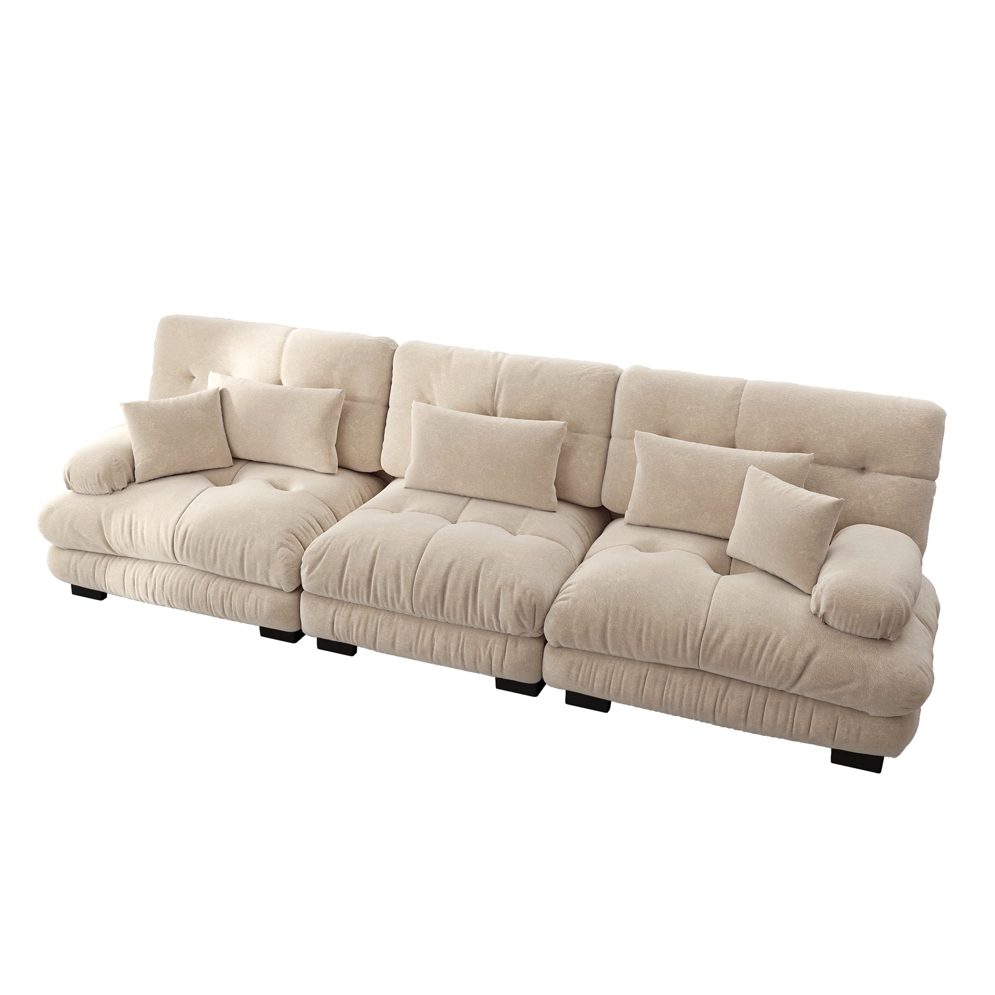 Modular Corner Sleeper Sofa 3-Seater Deep Seat Chenille Light Brown