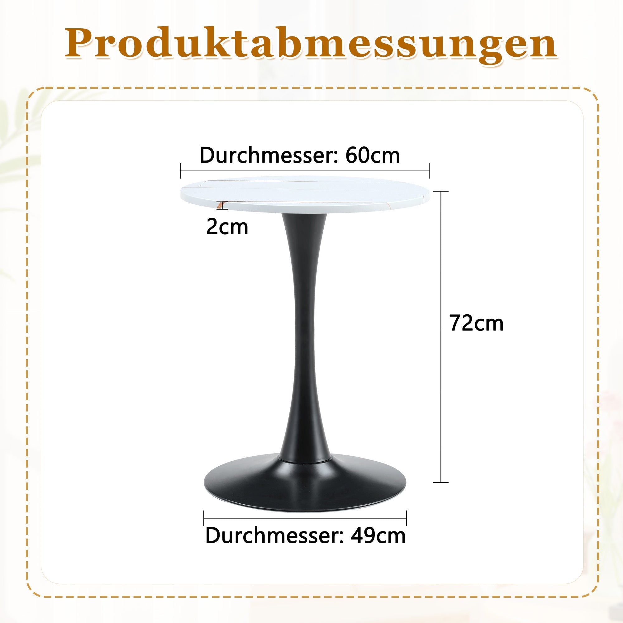 Round 60cm Side Table Small Dining Table MDF Thermoforming Black Leg White Grain Look