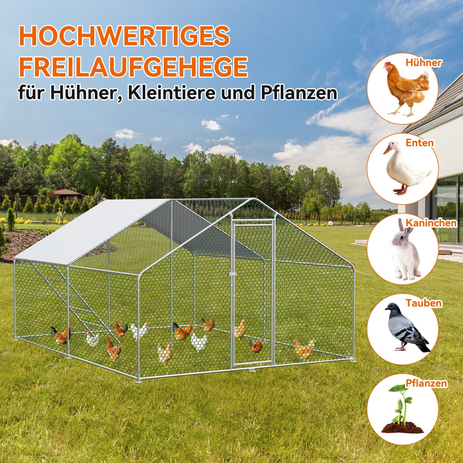 Chicken Run 3x4x2m Safety Lock Waterproof PE Cloth Metal