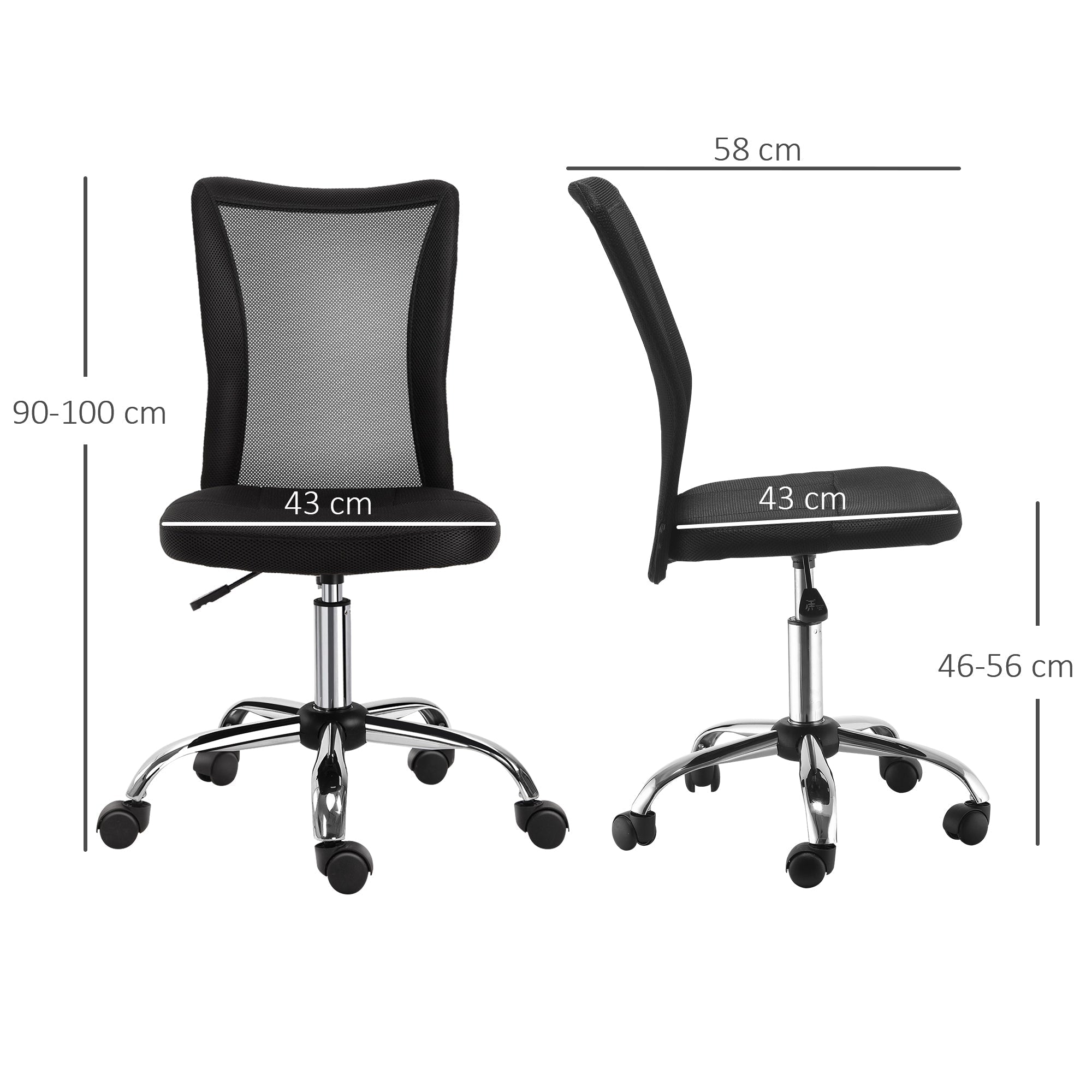Office Chair, Armless Adjustable Swivel Mesh Back, Black
