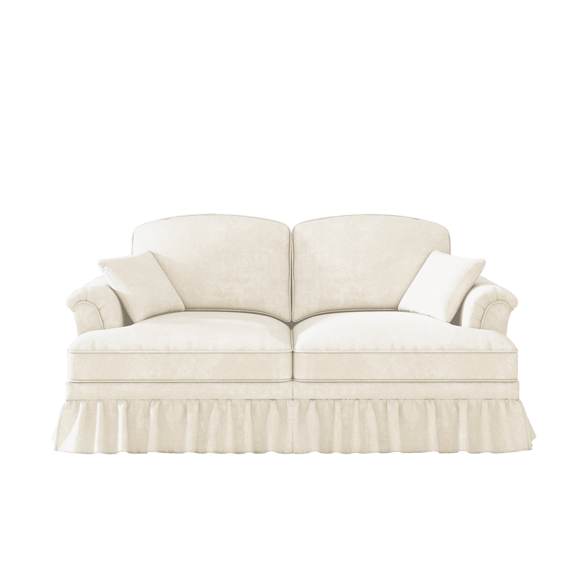 Sofa 2-Seater Mid-Century Modern Flared Arm Chenille - White