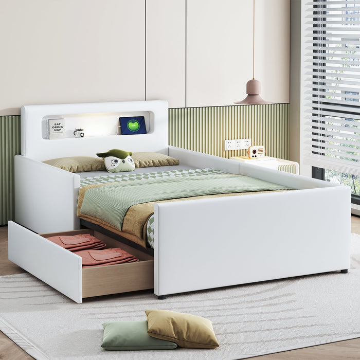Upholstered Children's Bed 90x200cm Night Light USB Storage Faux Leather White