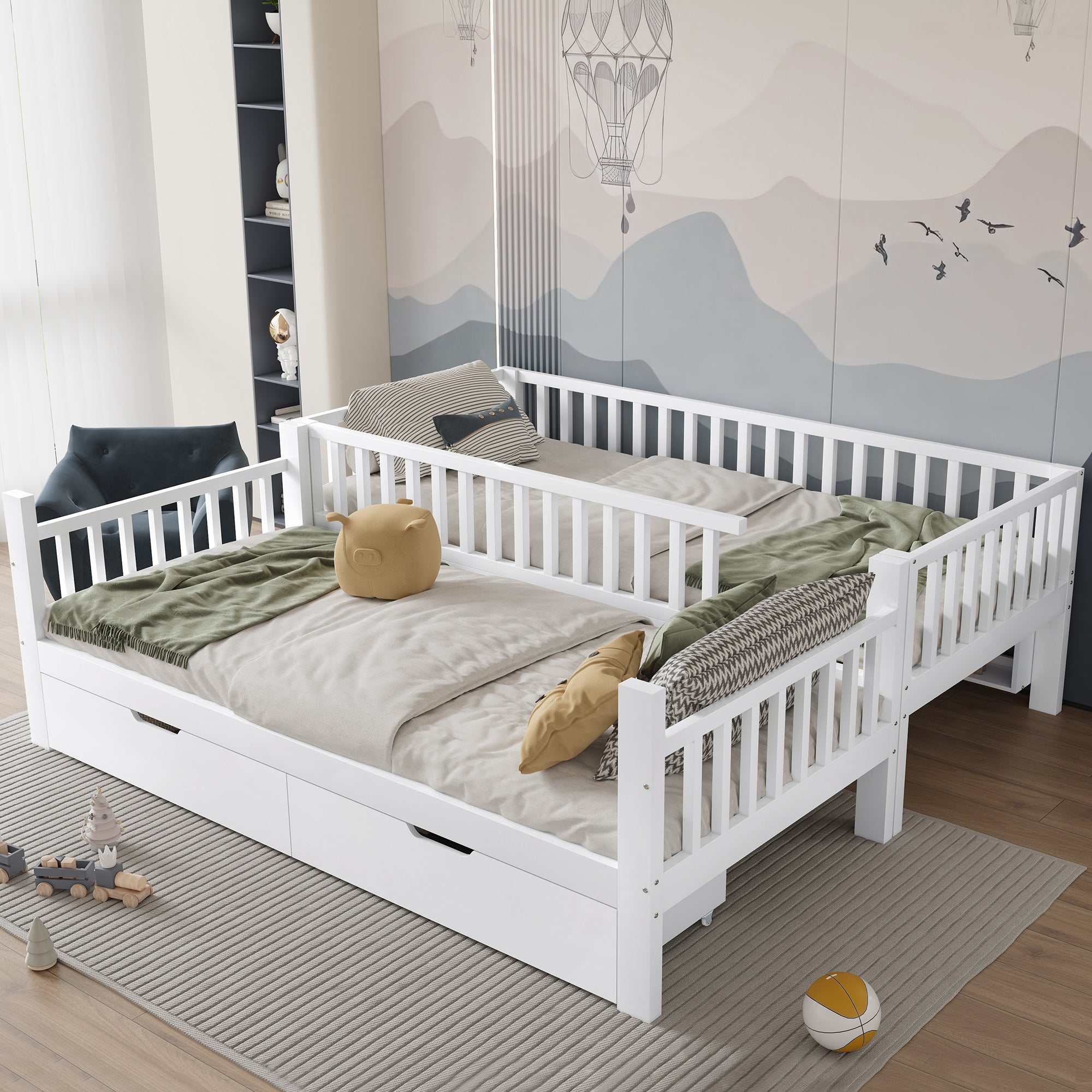 [31911901WAA] Bunk Bed Safety Rail Storage Ladder 90x200cm Pine Wood White