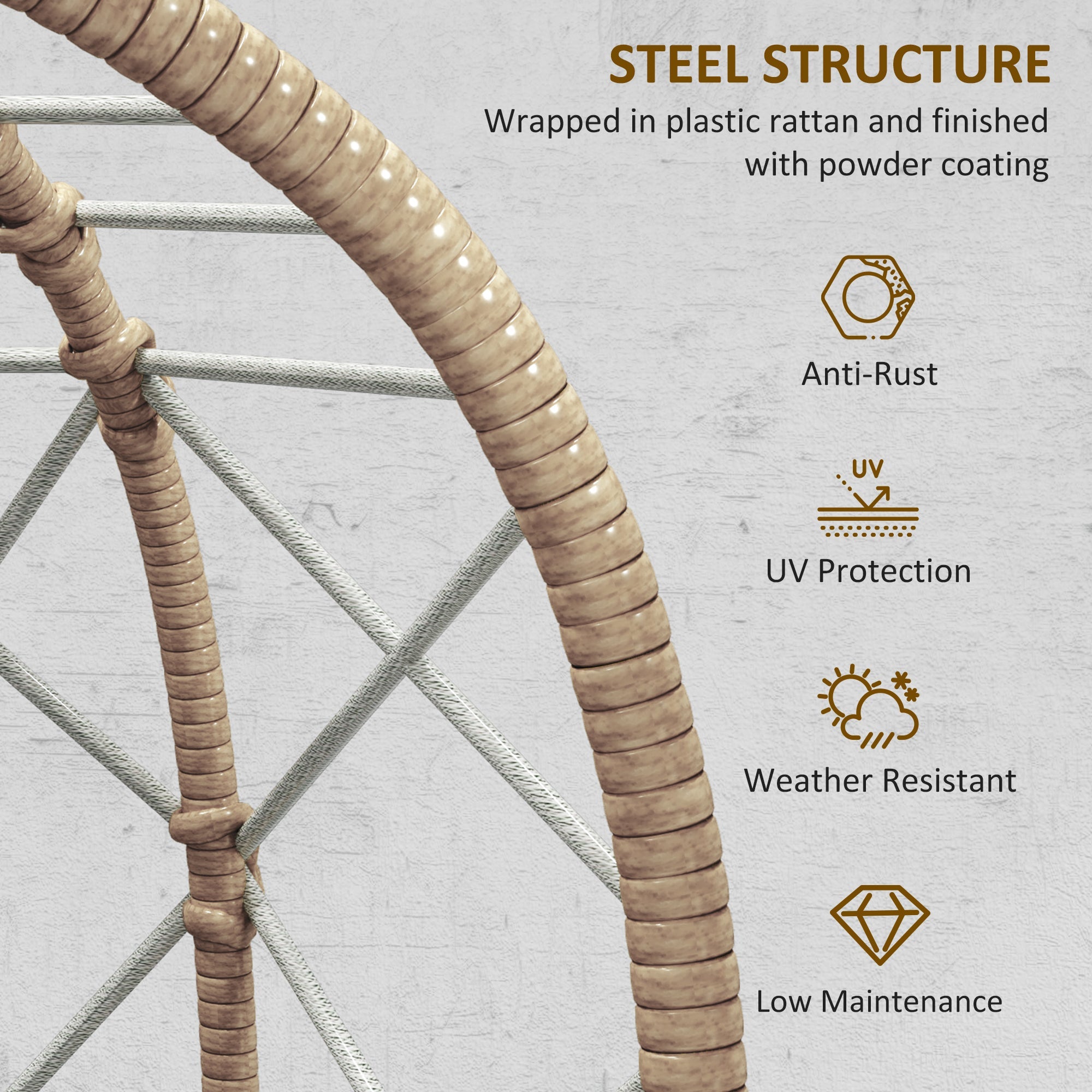 Rattan Egg Chair Wicker Thickened Cushion Headrest Cup Holder - Brown