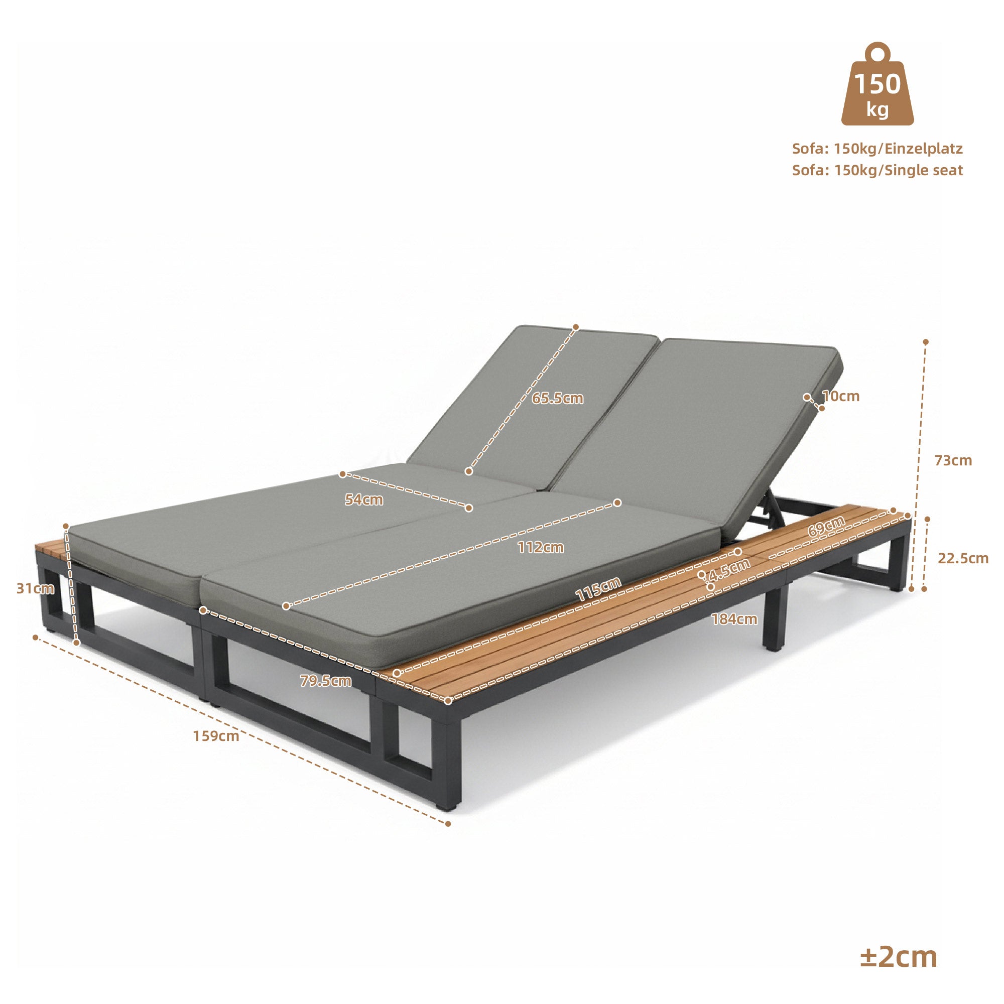 Outdoor Patio Daybed with Adjustable Backrest and Shelves, Waterproof, Gray