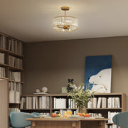 Deckenlampe, Kronleuchter-Design, Kristallschirm, 3 Glühbirnen, Goldmetall