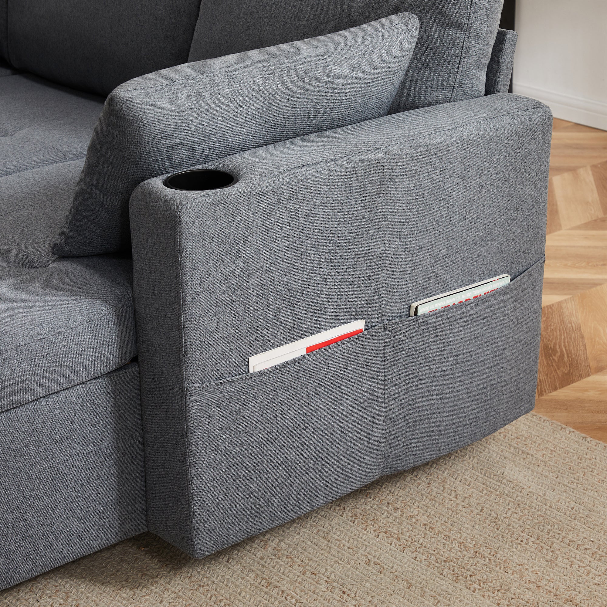 Sofa Bed L-Shaped Pull Out Sofa with Storage, Grey