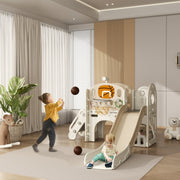 Children's Play Structure with 7-in-1 Slide, Indoor Playground and Crawl Tunnel, Cream White