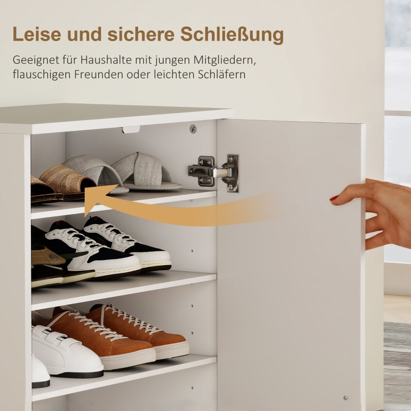 Shoe Cabinet, Adjustable 6-Tier, 14 Pairs, Wood, White