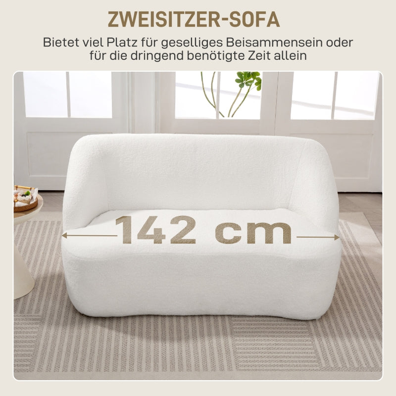 2-Seater Sofa, Curved Design Upholstered with Fleece Cover, Cream White