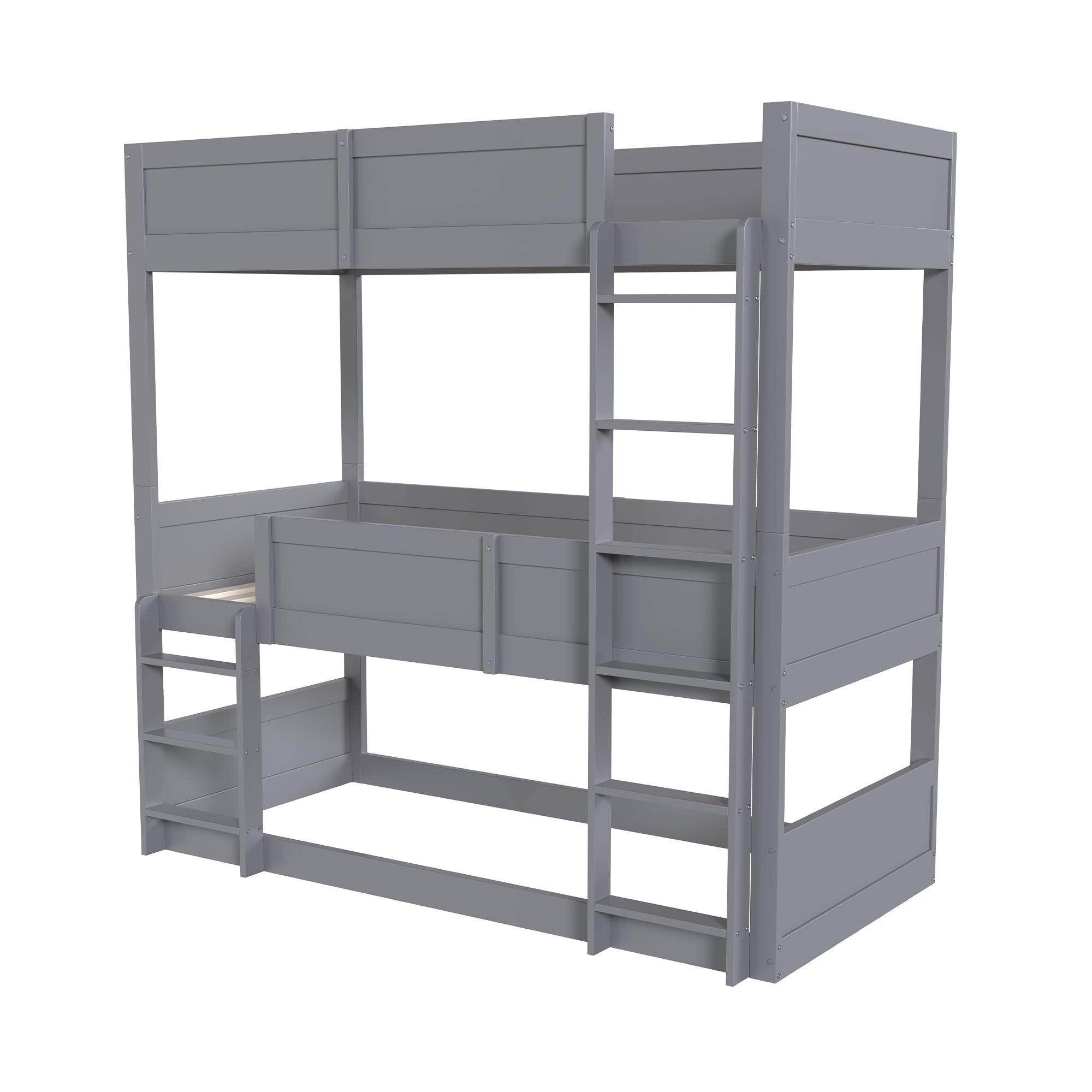 Triple Bedroom Bed 90x200cm Bunk High Fence Solid Wood, Grey
