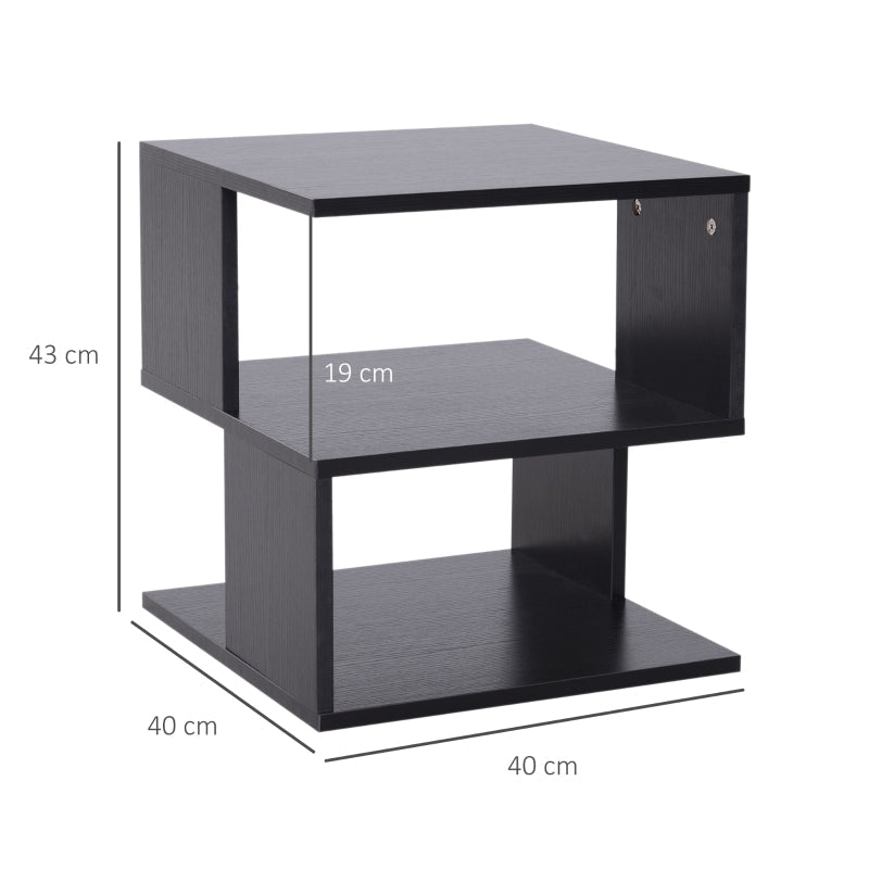 Side Table Square Modern 2-Tier Storage Shelves Black