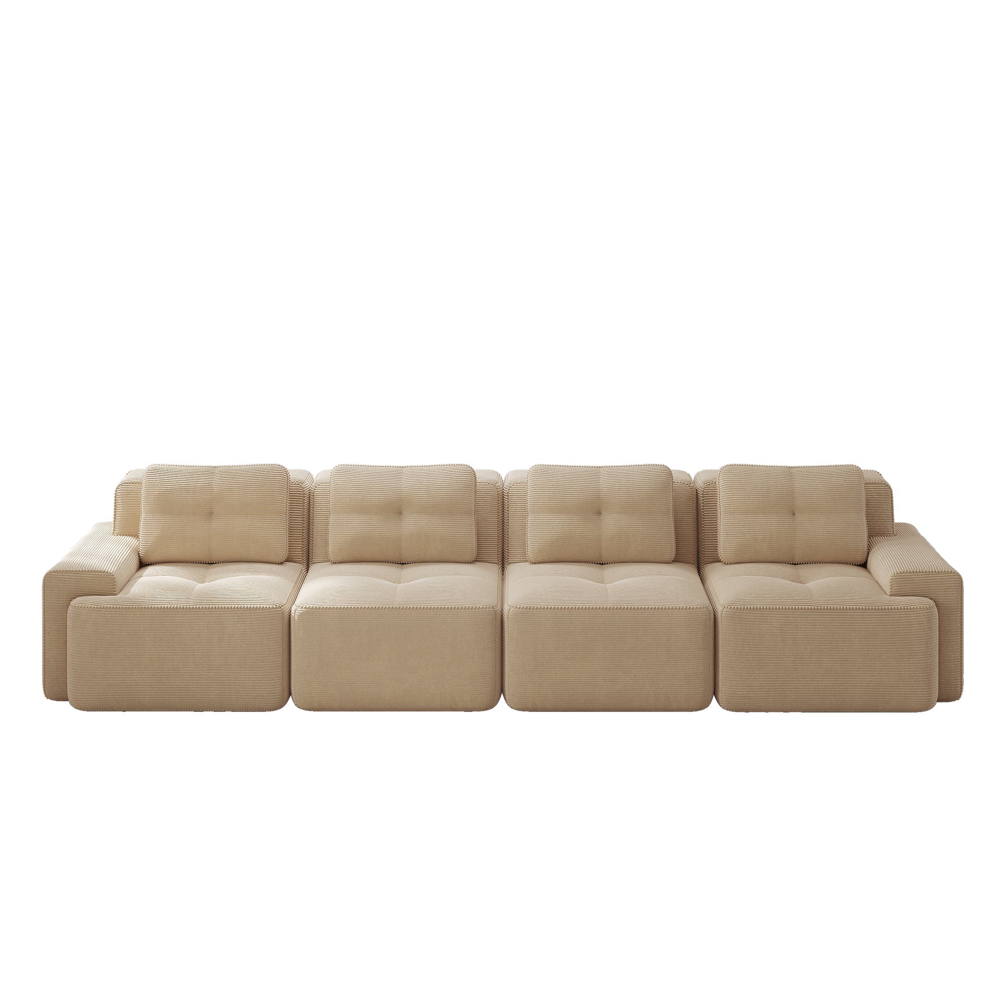 Boneless Sofa Modular 4-Seater Deep Seat Assembly-Free Corduroy Beige