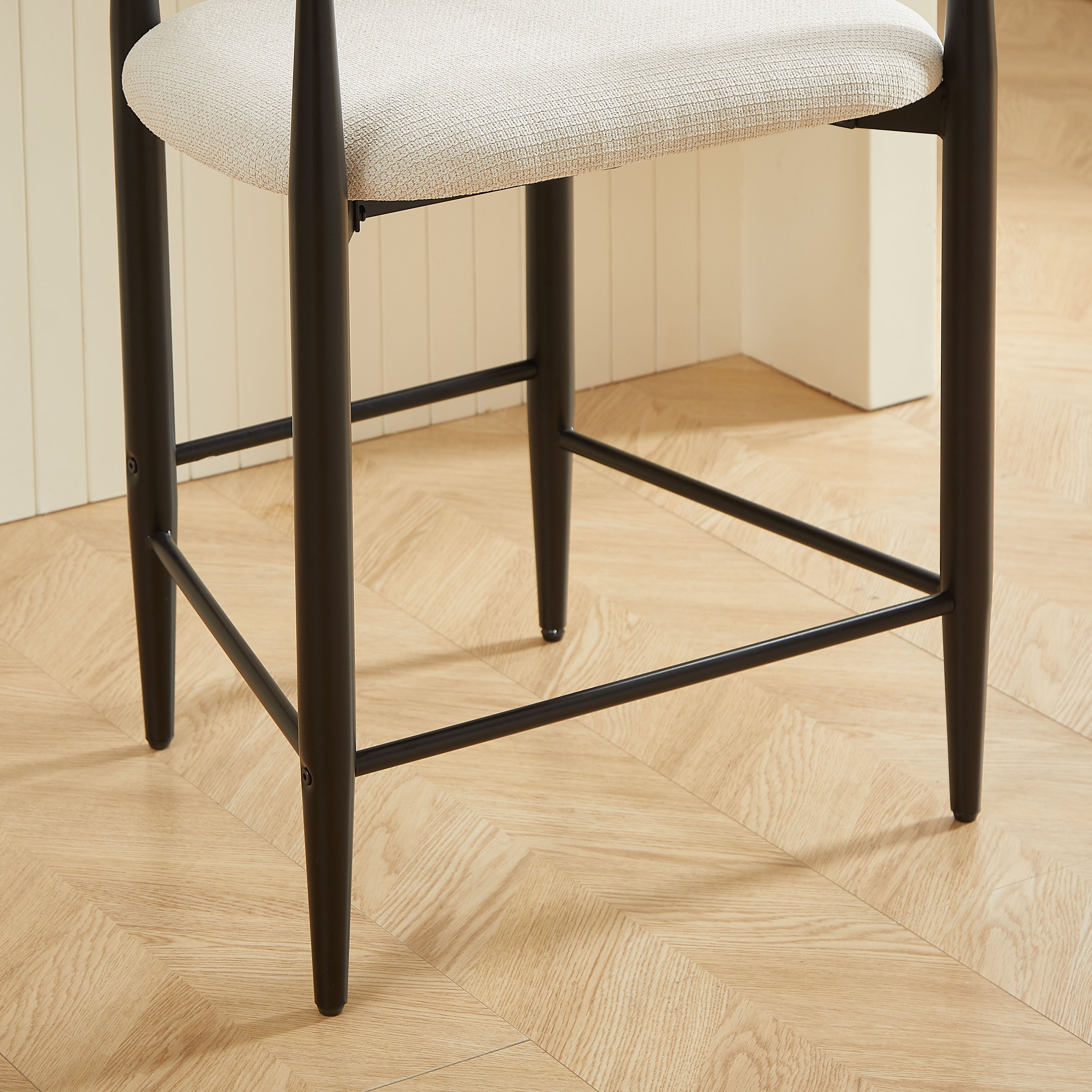Set of 2 Bar Stools Armrests French Country Style Black/Gold - Cream Fabric