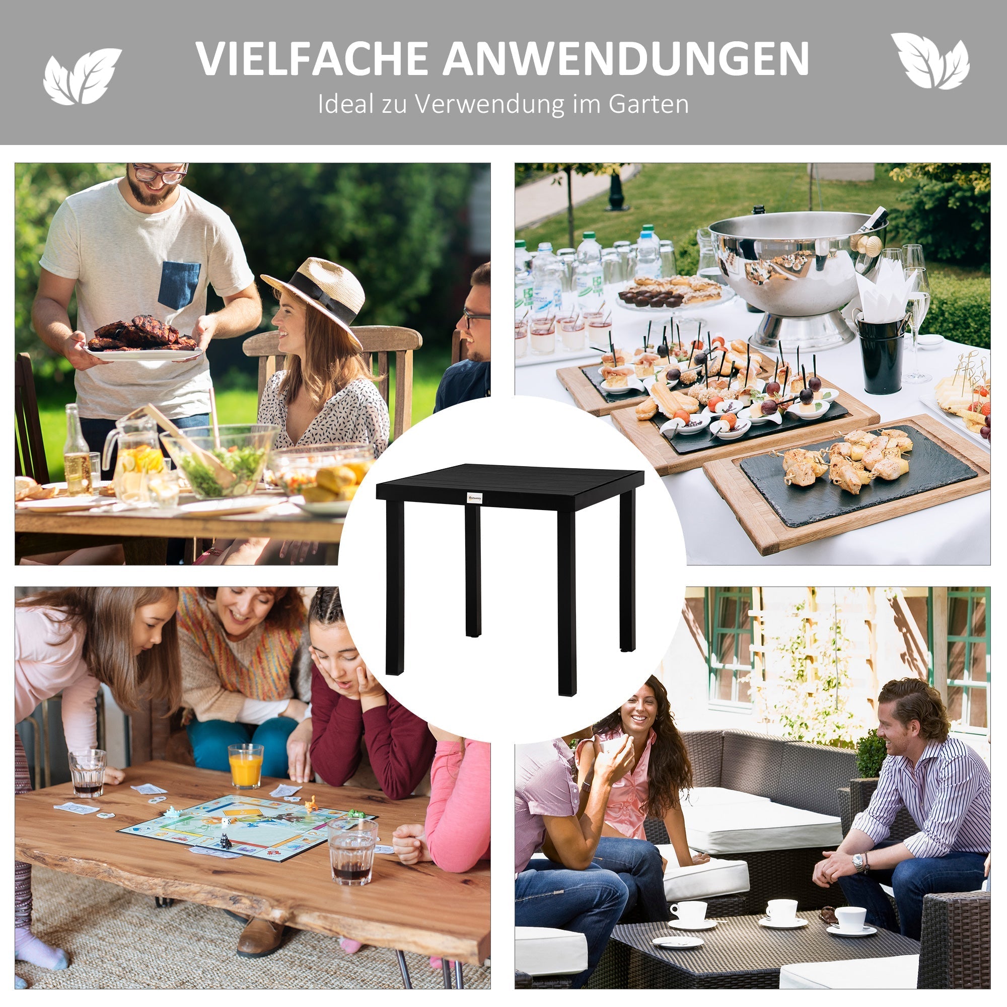 Garden Table Compact Dining 4-Person 80x80x74cm Aluminum & Plastic, Black