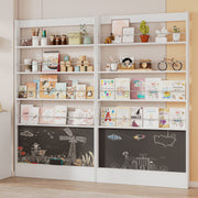 Picture Book Shelf, 2-Piece Set, 4-Tier Storage with Paintable Blackboard