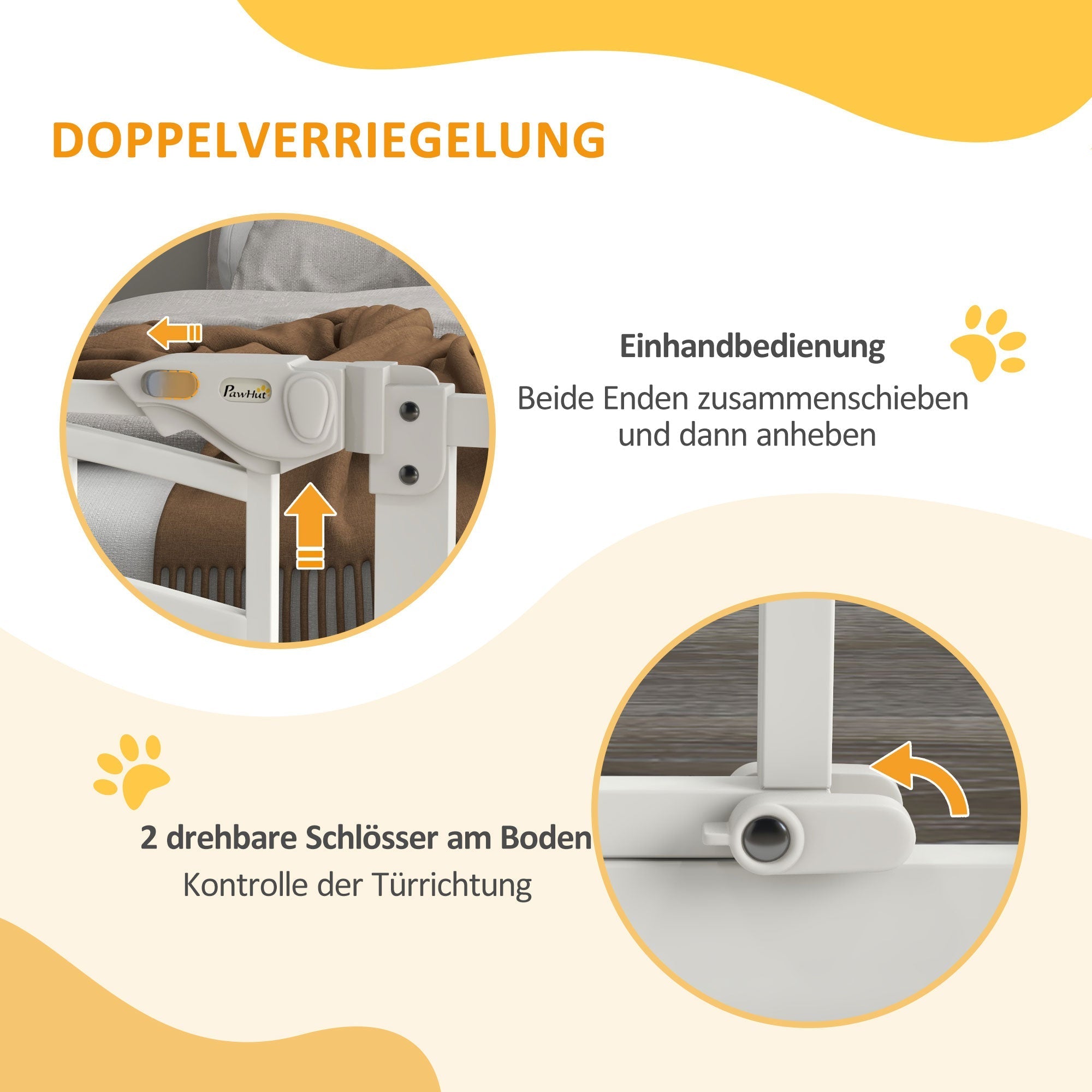 Treppenschutzgitter für Hunde, automatisch schließend, Katzenklappe, bohrfrei, 74-100cm, weiß