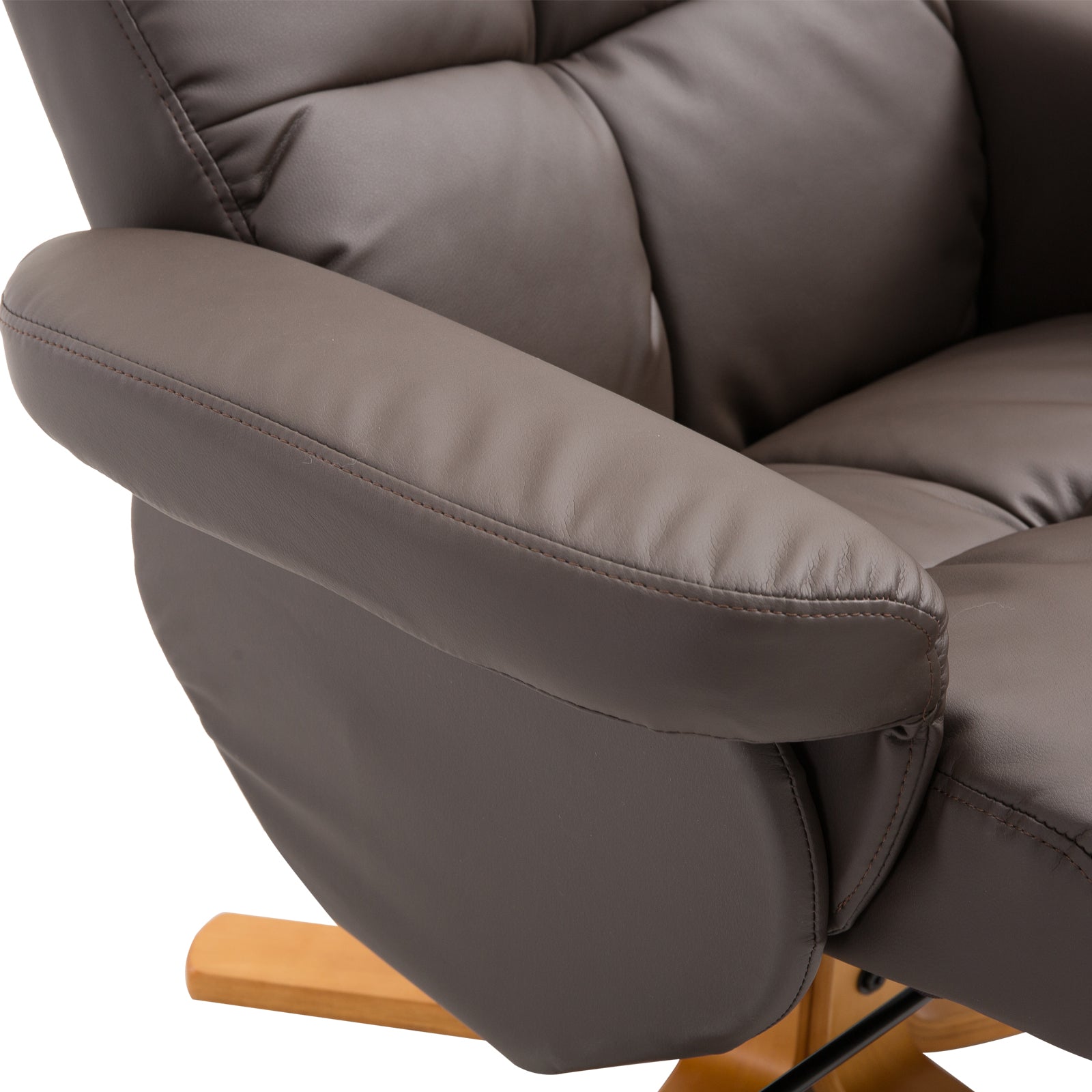 Reclining Armchair Footstool Storage Swivel, PU Wood Frame, Brown