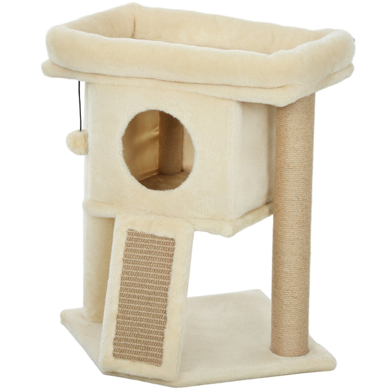 Katzenbaum, Kratzmatte aus Jute, Katzenhaus, Beige