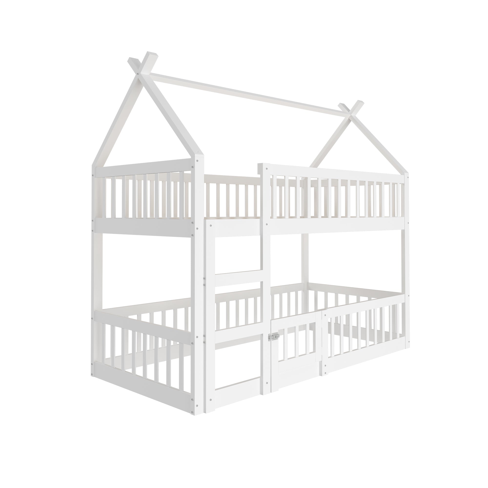 Children's Bunk Bed, Loft Design with Stairs, Solid Wood, White