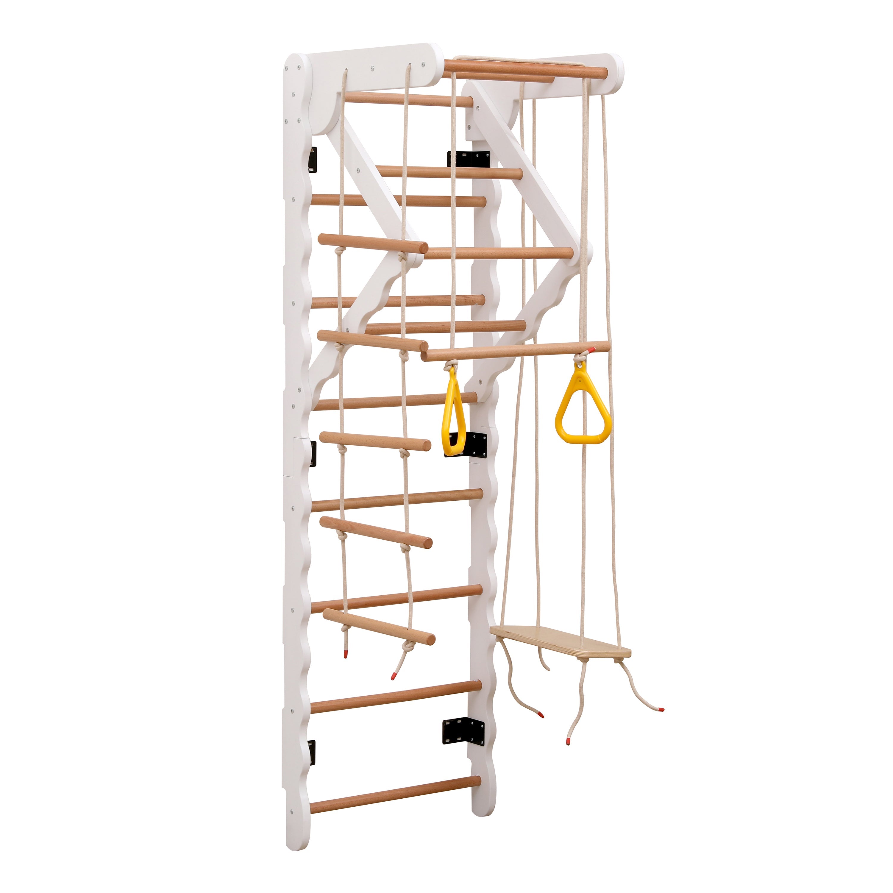6-in-1 multifunctional climbing frame, wall bars, slide, swing, crawling ladder, pull-up area, rings, 50 kg, plywood, solid wood, beech