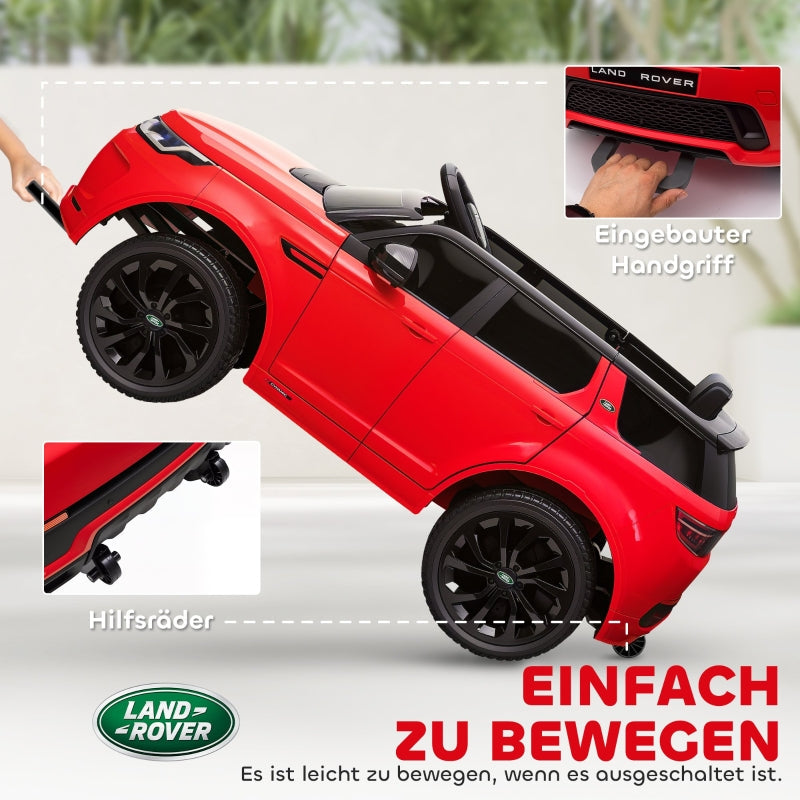 Red toy car with black wheels on a white background, featuring Land Rover branding.