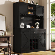 Kitchen Buffet Cabinet with 4 Doors and 2 Drawers, Adjustable Shelves and Wine Rack, Black