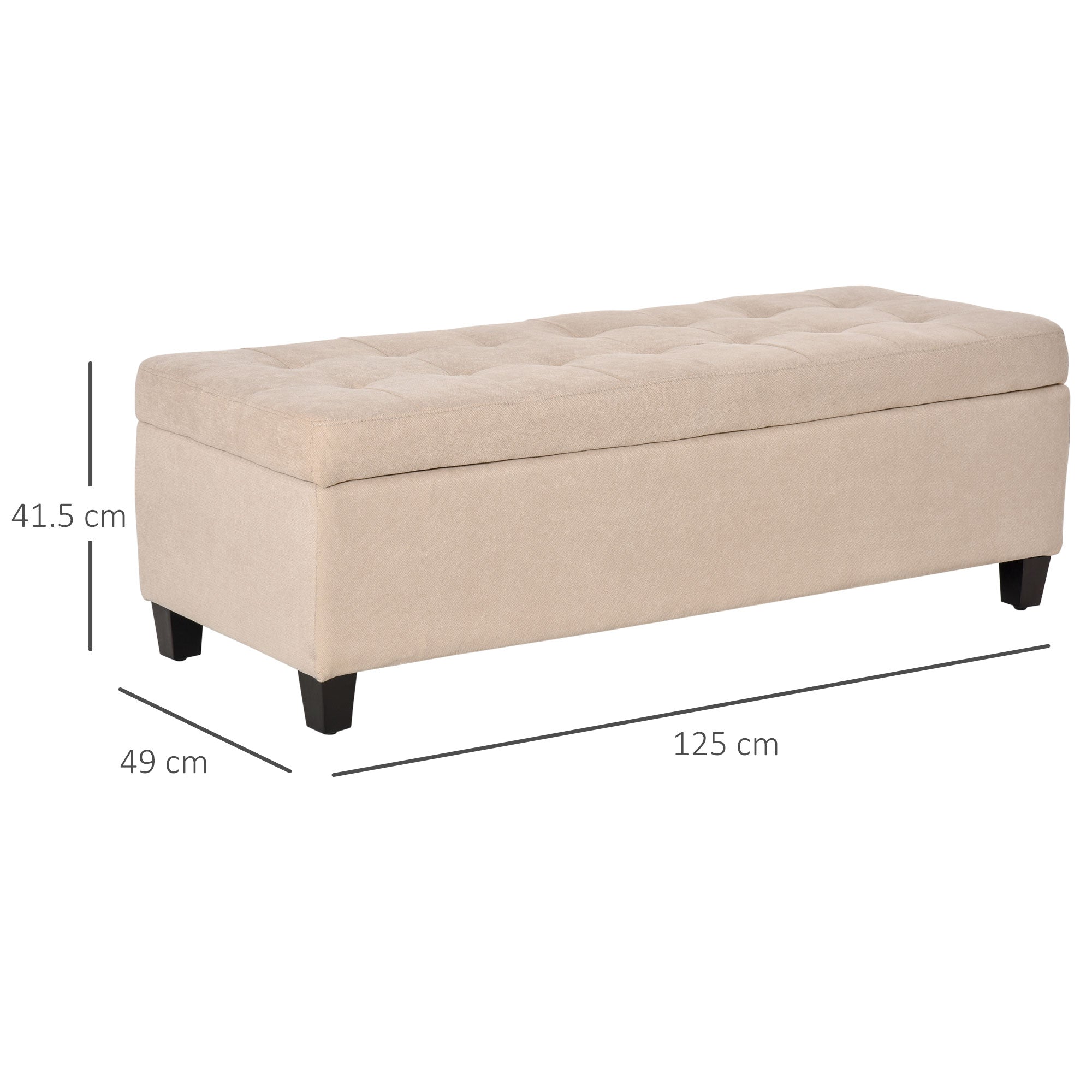 Bench, Upholstered Storage Bed Chest, Linen Beige