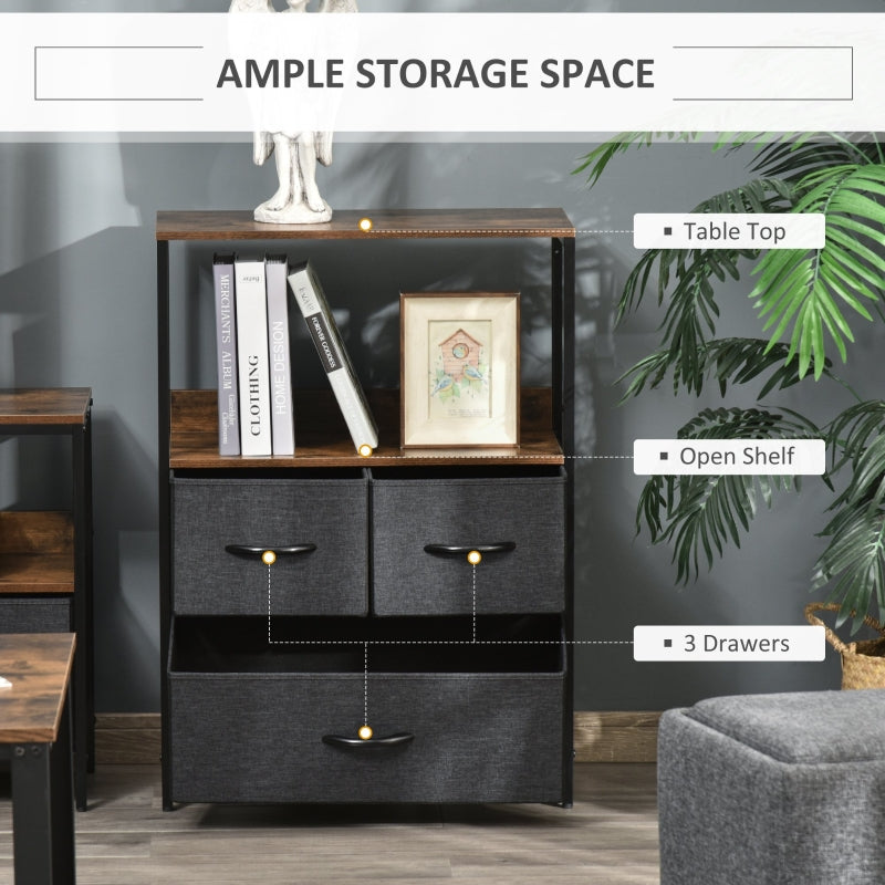 3 Drawer Storage Chest Unit with Shelves, Black Engineered Wood