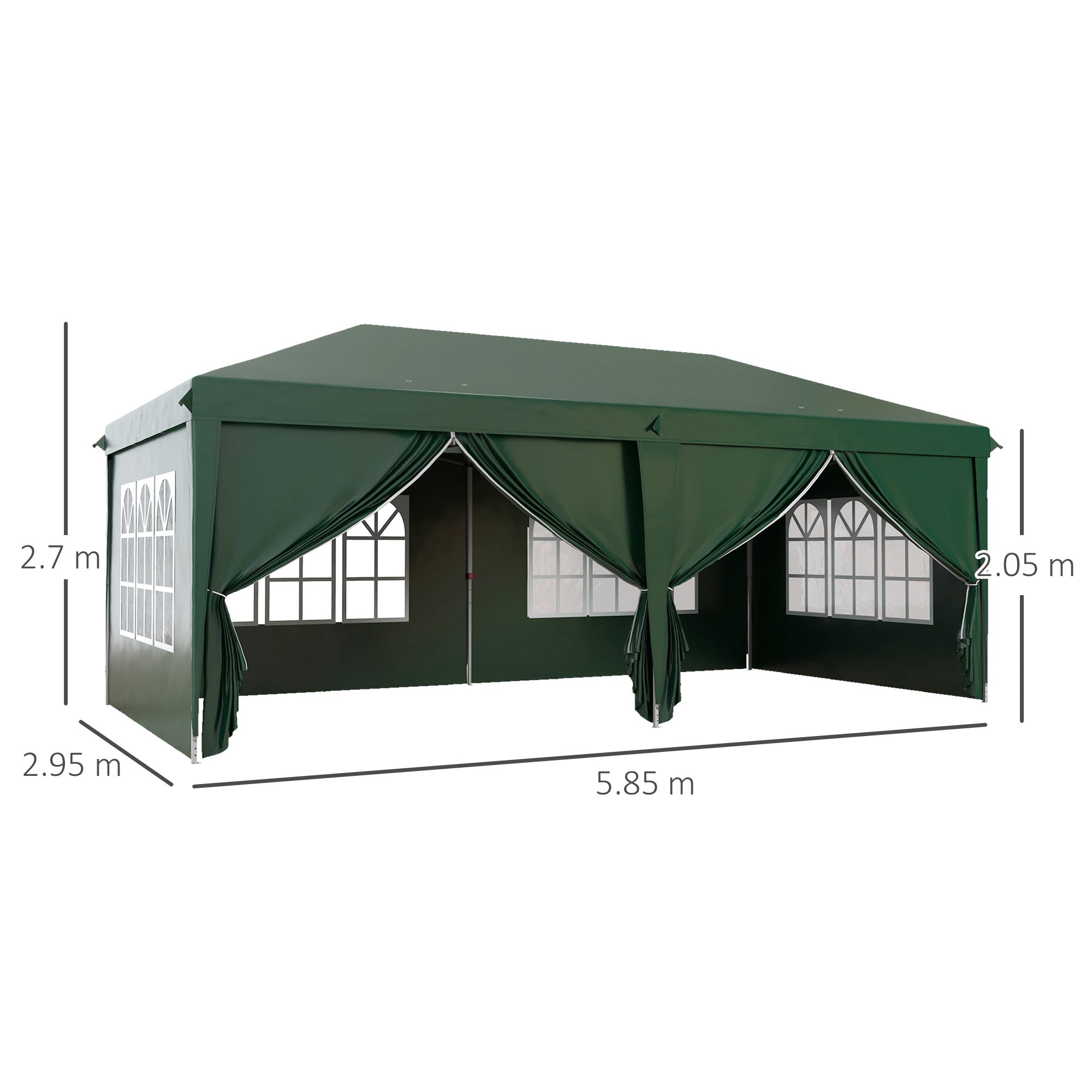 3 x 6m Pop-Up Gazebo with Curtain Walls and Windows - Dark Green