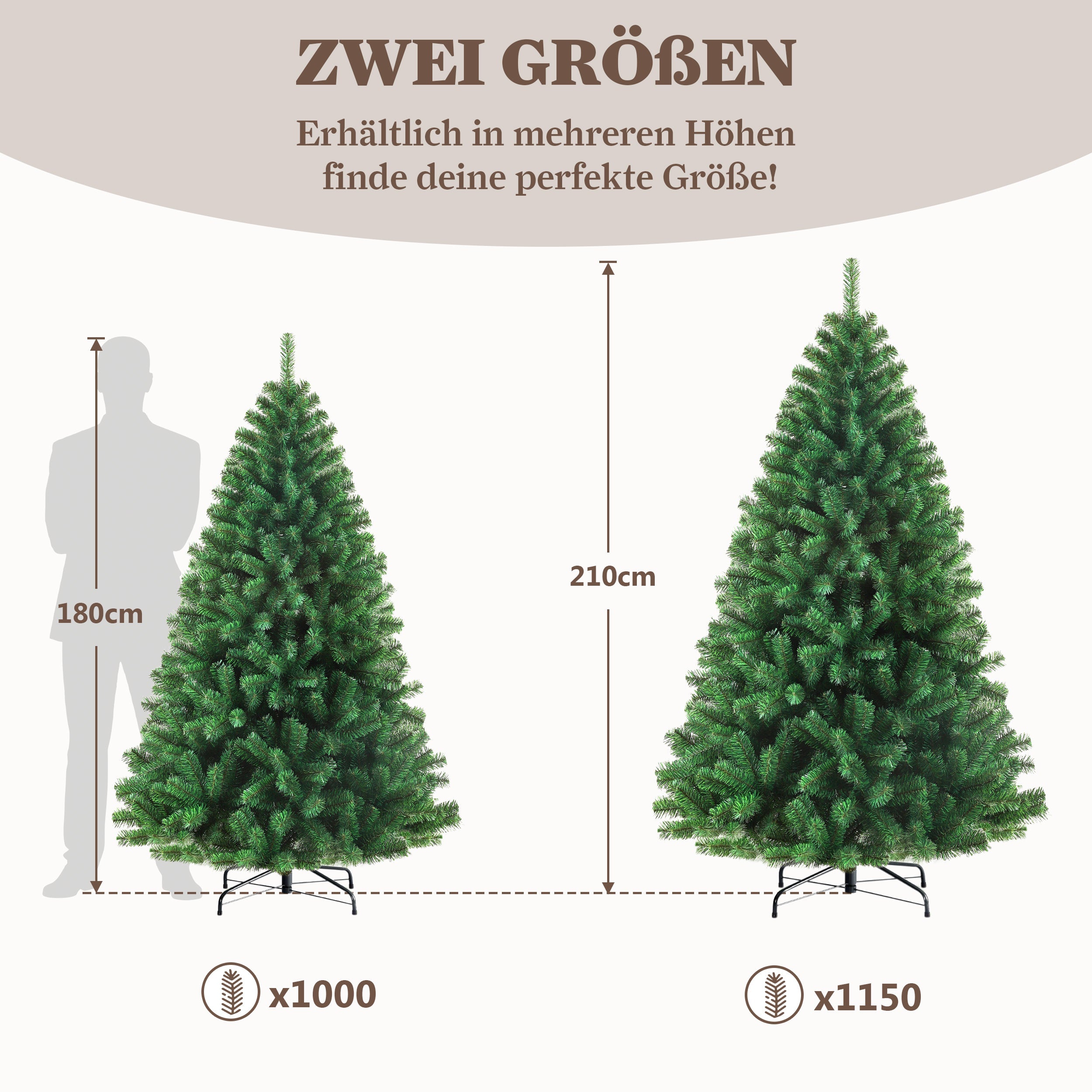 Artificial Christmas Tree 180cm 900 Branches Pre-Lit Stable Metal Base