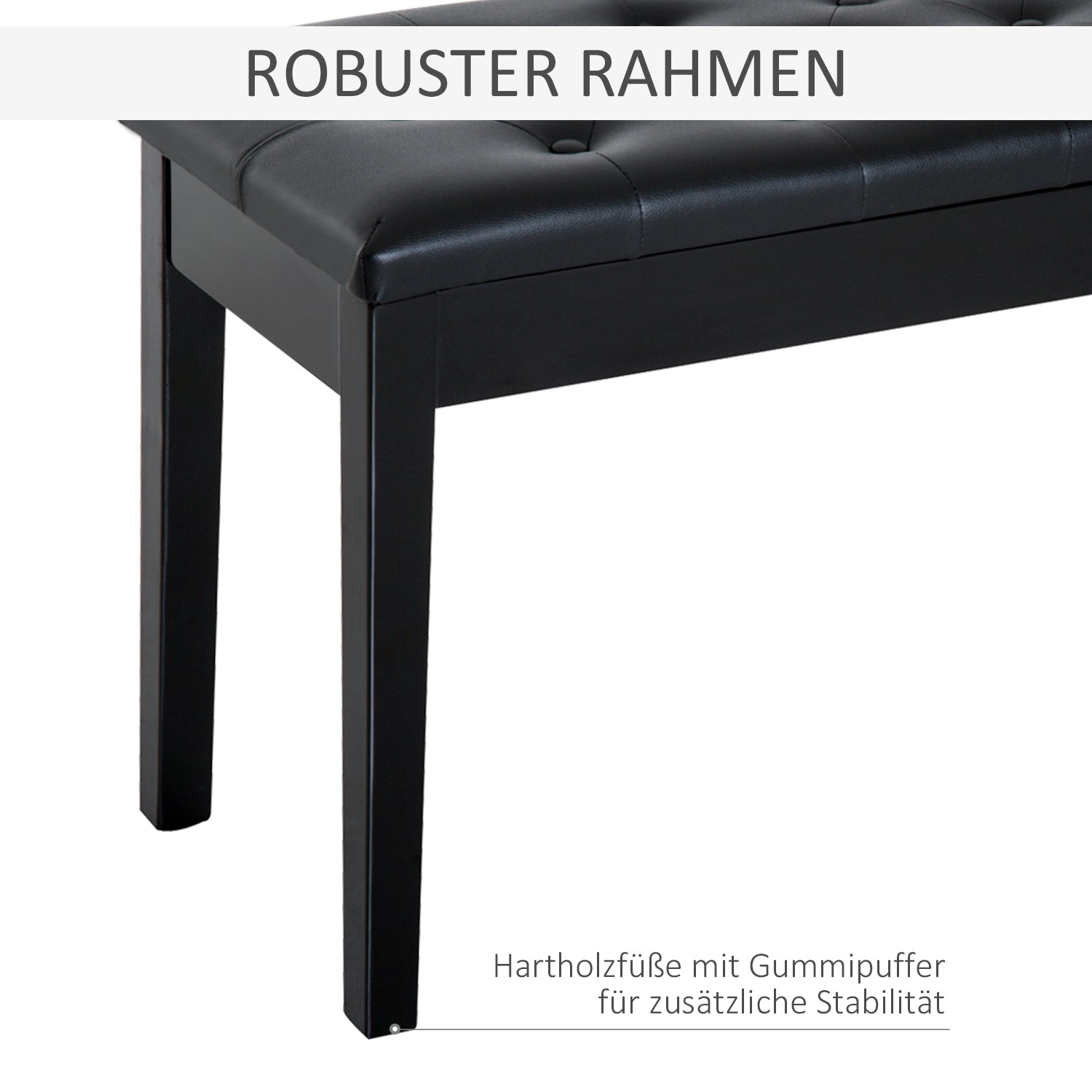 Piano Stool Bench with Storage, Rubber Wood Black Faux Leather