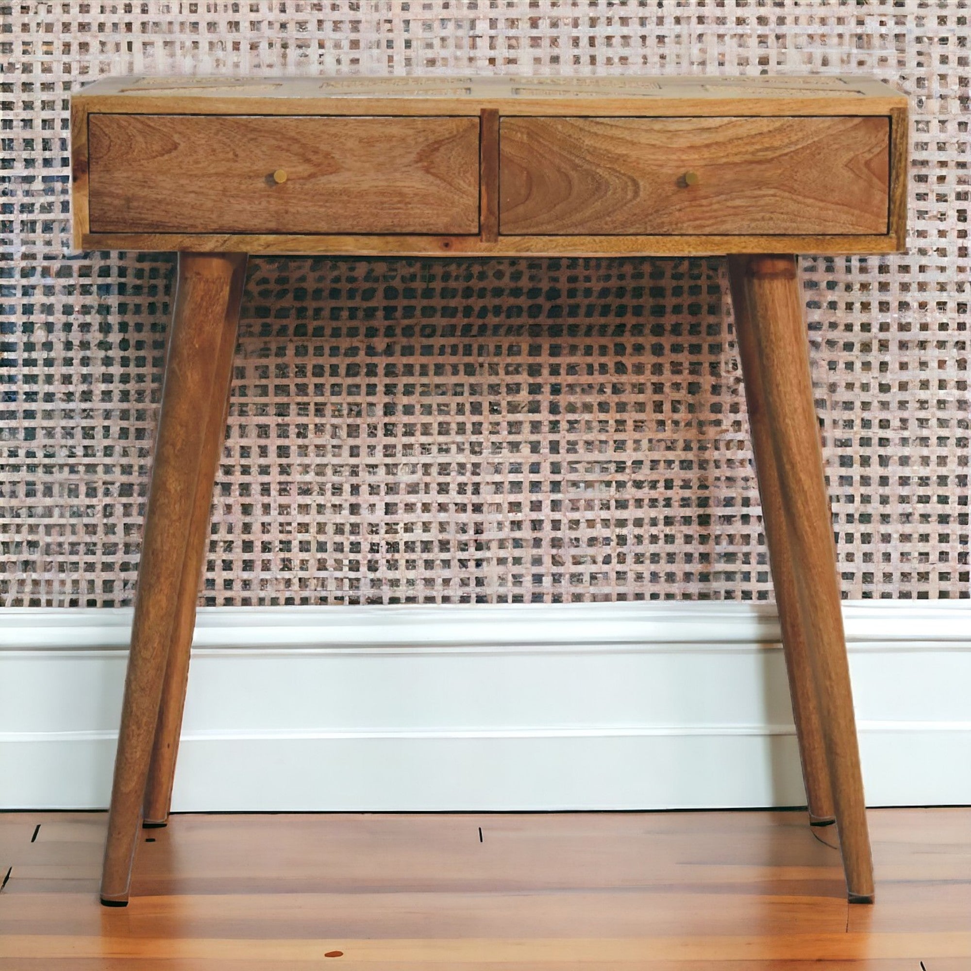 Larissa Aztec Console Table with 2 Drawers, Solid Wood Brown