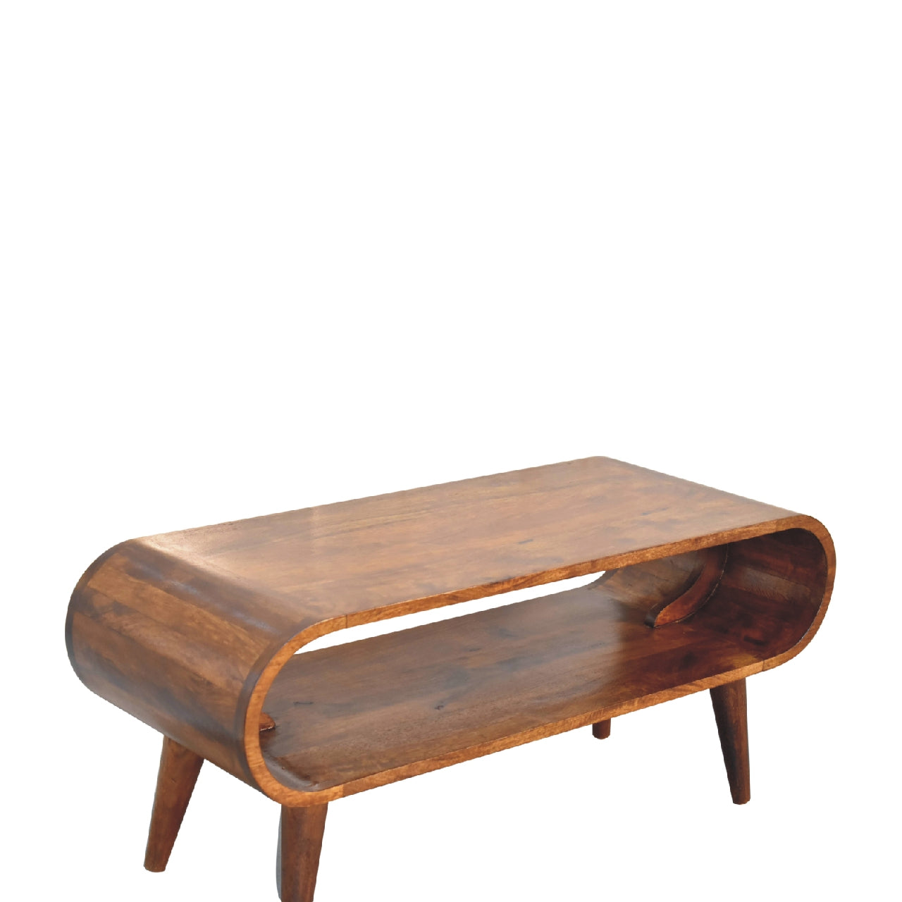 Amaya Nordic Style Coffee Table with Open Slot Storage, Solid Wood Dark Brown