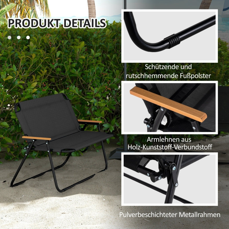 Folding Chair, Breathable Wood-Plastic Armrests 108x65x73cm, Black-Natural