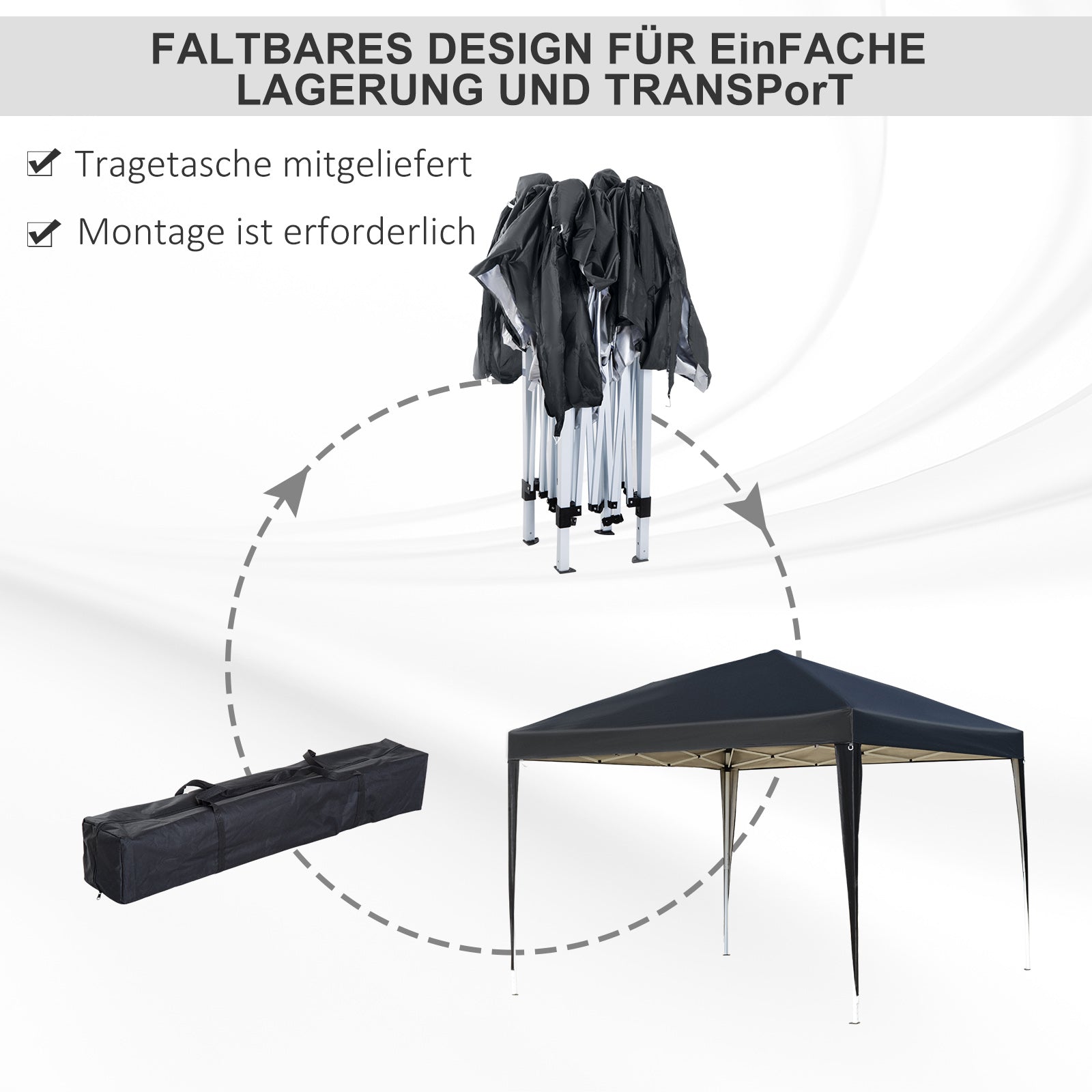 Pavilion 3x3m Pop-up Folding, Water-Repellent UV Protection, Black