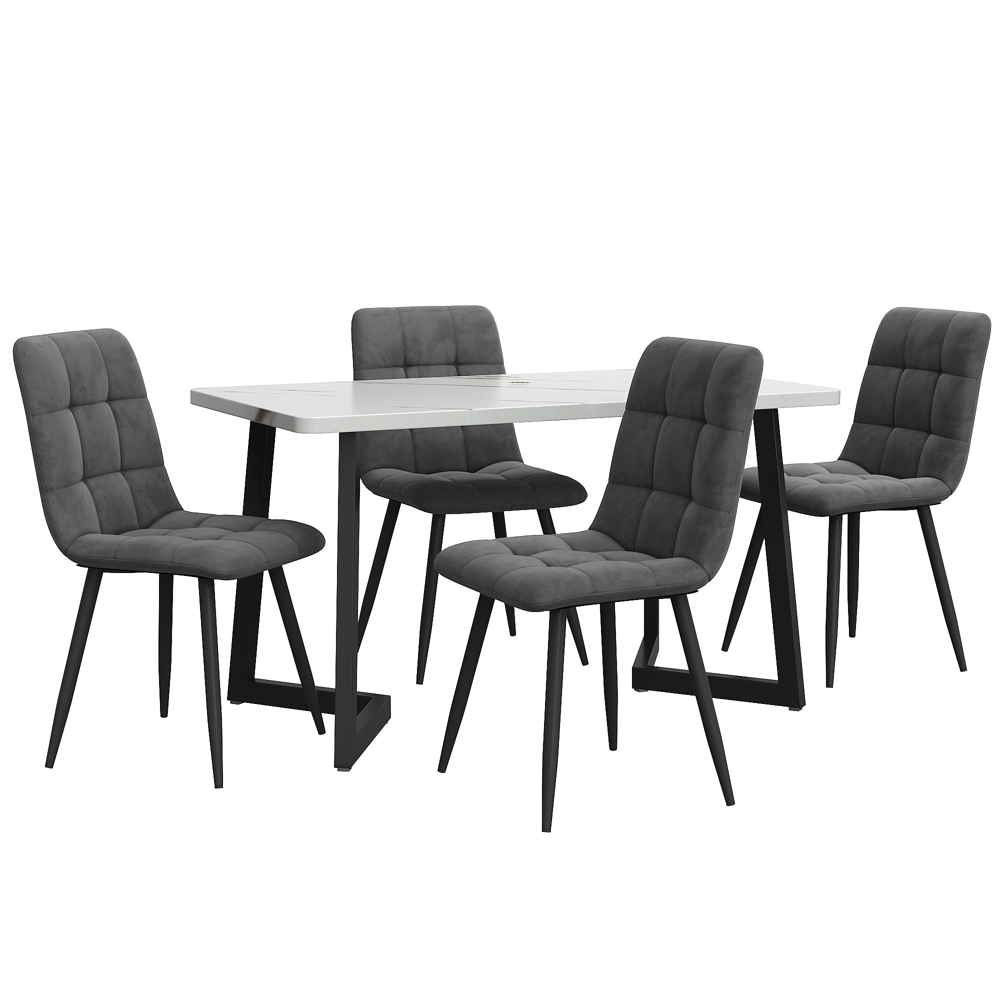 5-Piece Dining Set Rectangular Kitchen Table 117cm Dark Grey Velvet Black