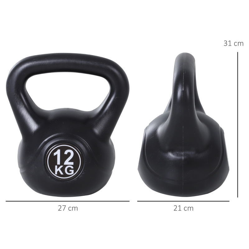 Kettlebell with 12kg Sand Filling for Beginners, Black