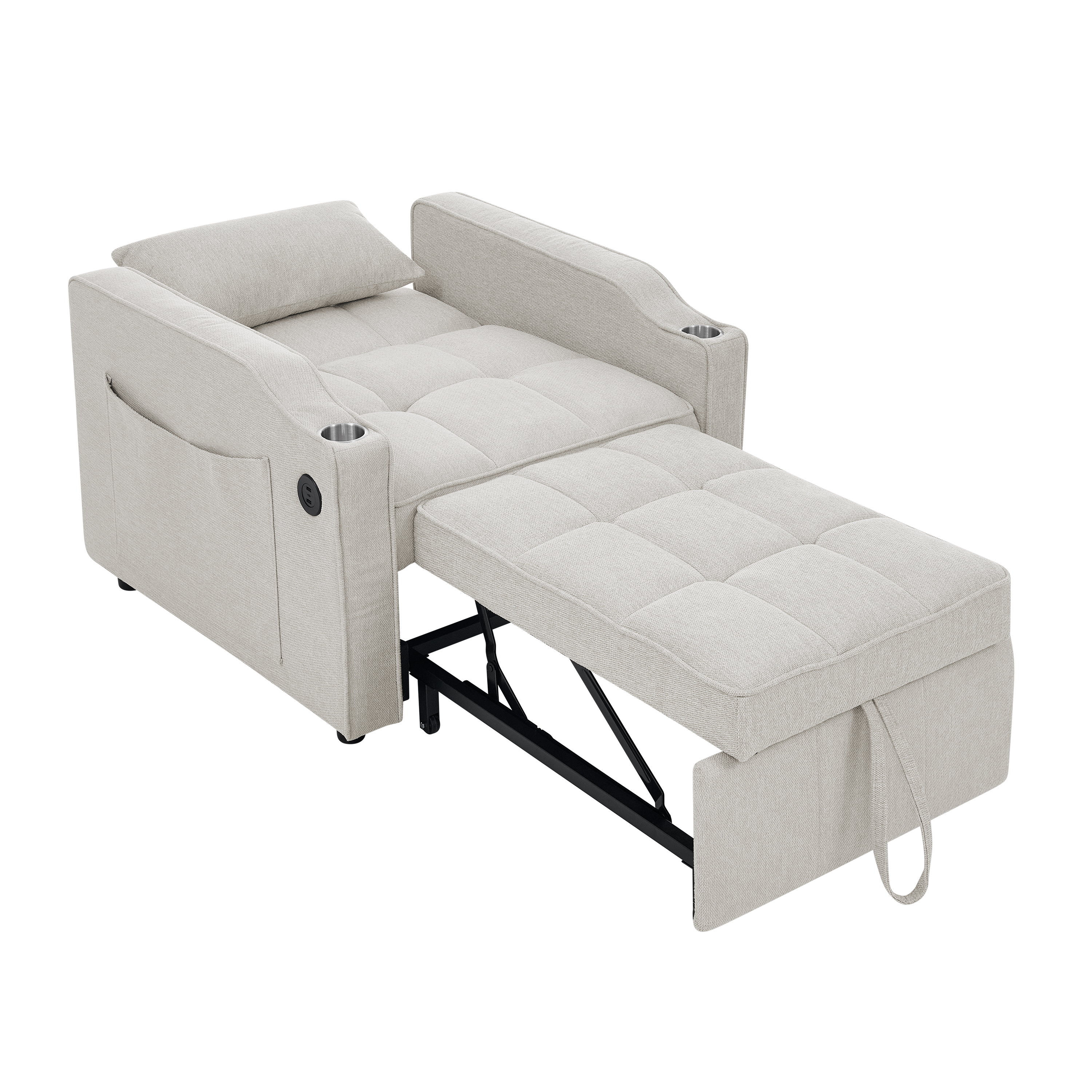 3-in-1 Sofa Bed Slide-to-Transform USB Charging - Beige