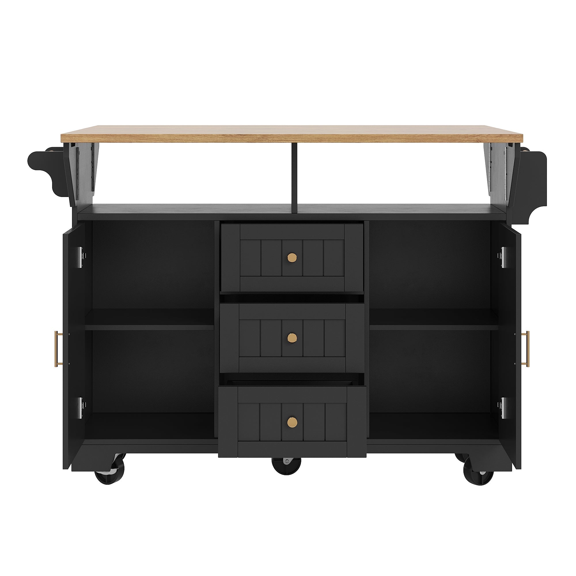 Kitchen Island Sideboard 120cm Extendable Trolley Towel Rail Spice Rack 2 Doors 3 Drawers Black/White