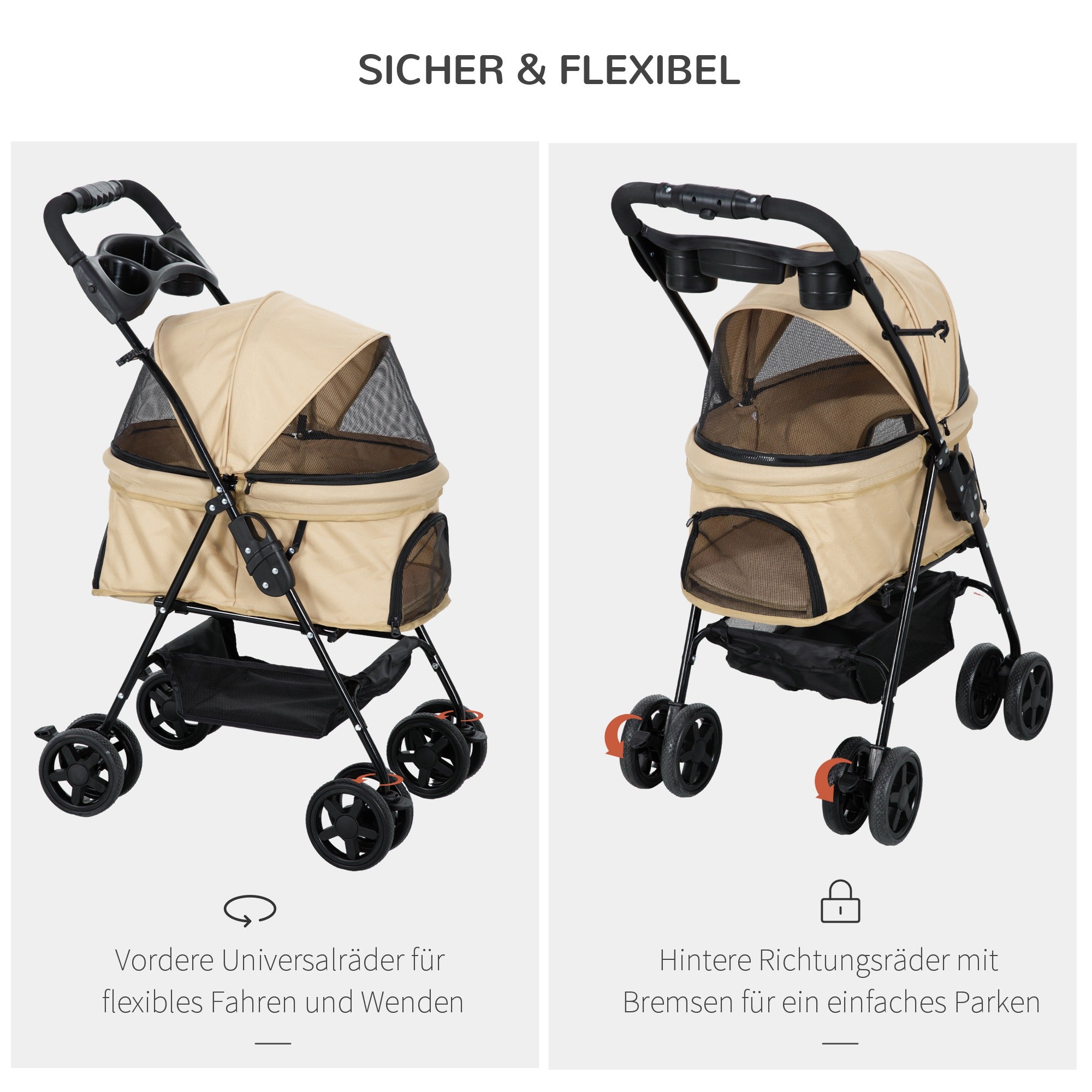 Dog Stroller, Folding Pet Stroller for Small Dogs and Cats, Oxford Khaki