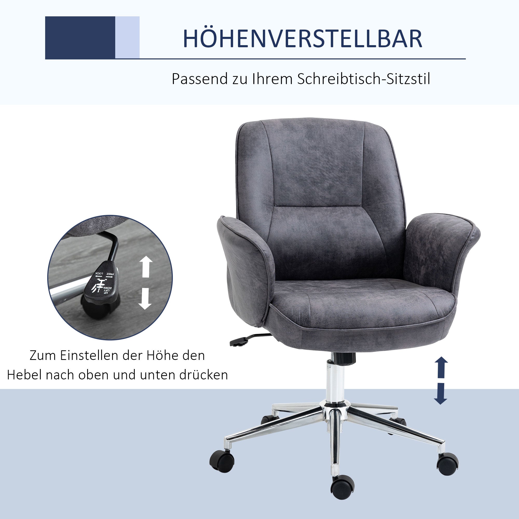 Vinsetto XXL Office Chair, Ergonomic Rocker, Height-Adjustable, Grey