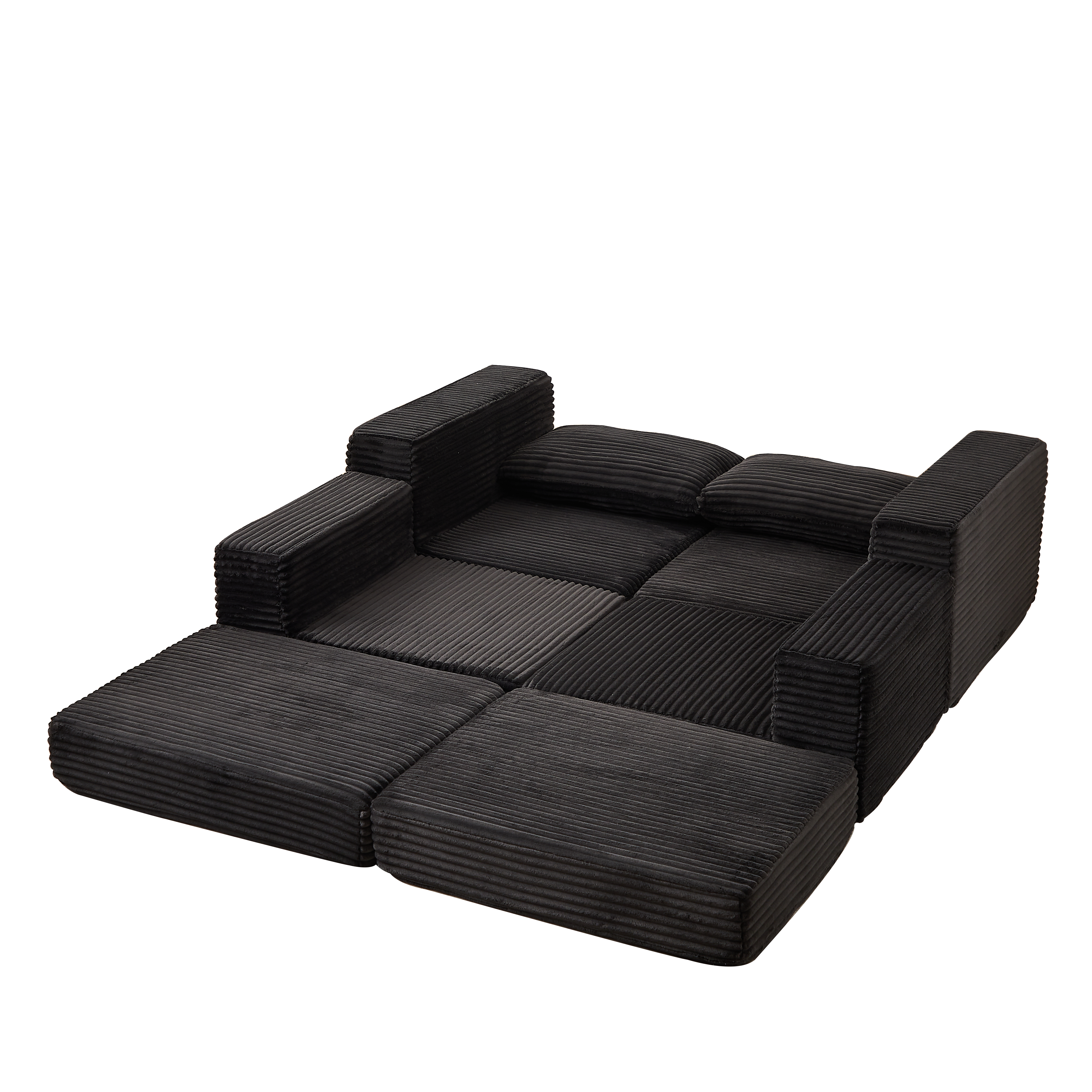 Corduroy 2-in-1 Sofa Bed with Removable Footstool and Modular Design, Corduroy