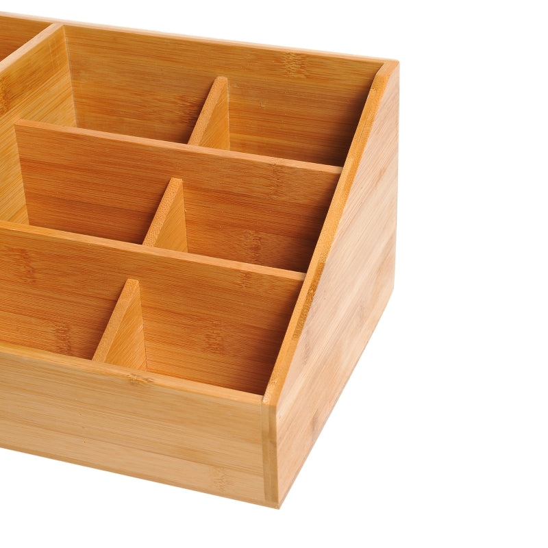 Desk Organiser Holder, Multi-Function 7 Compartments 2 Drawers Storage Caddy, Natural Bamboo