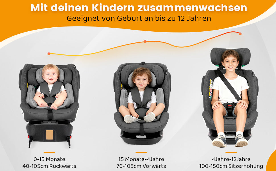 Child Car Seat 360° Rotating i-Size ISOFIX 40-150cm (0-36kg) Grey