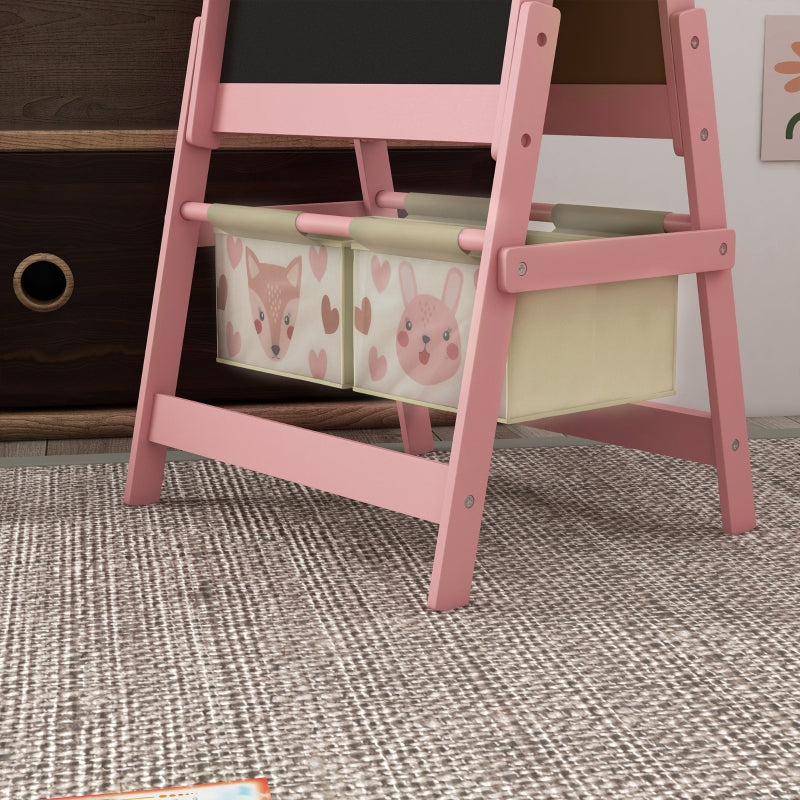 Children's Easel 3-in-1 Paper Roll Chalkboard Whiteboard Storage Baskets Pink