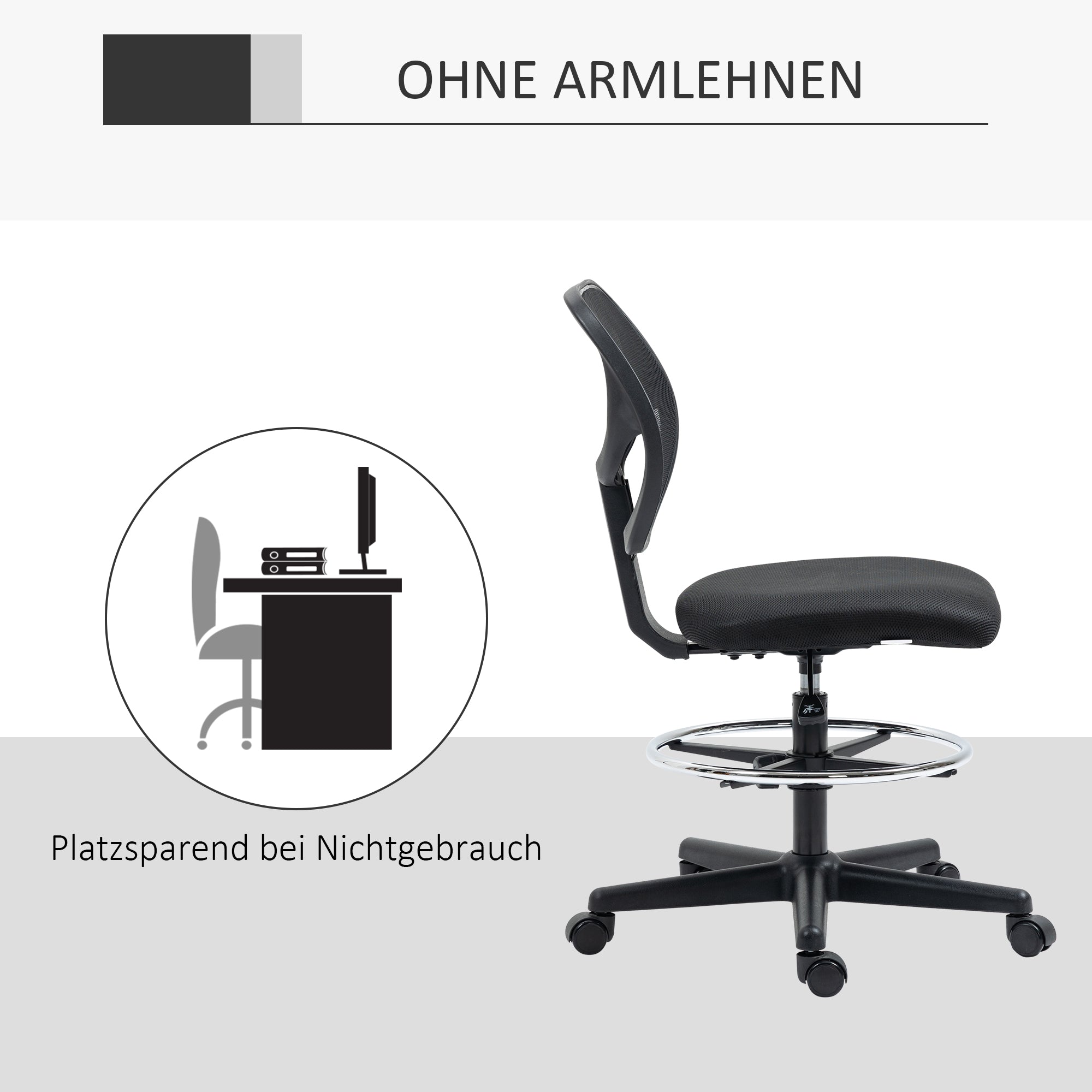 Vinsetto Standing Office Chair, Height-Adjustable Ergonomic Swivel, Black