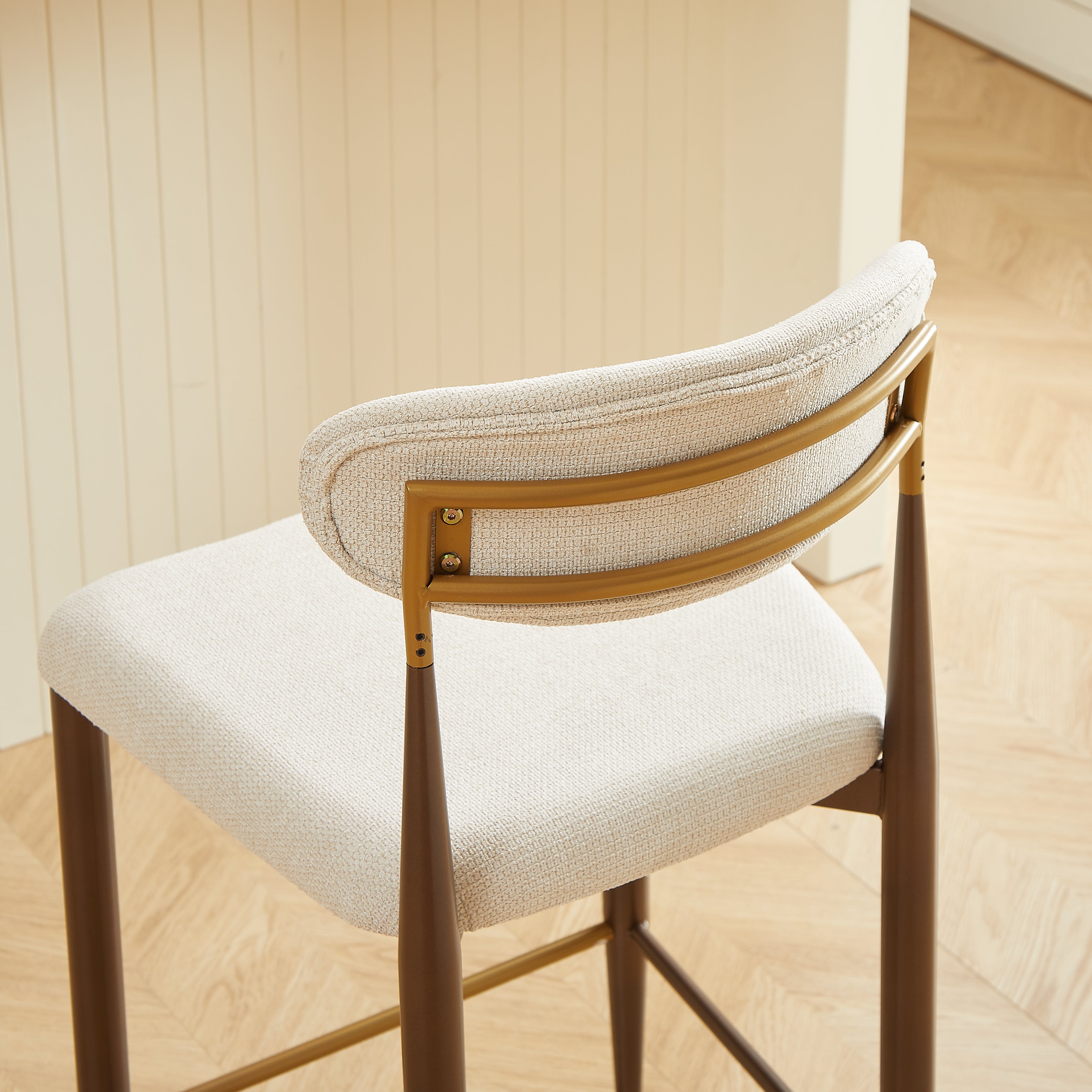 Set of 2 Bar Stools Counter Height French Country Retro - Cream Fabric