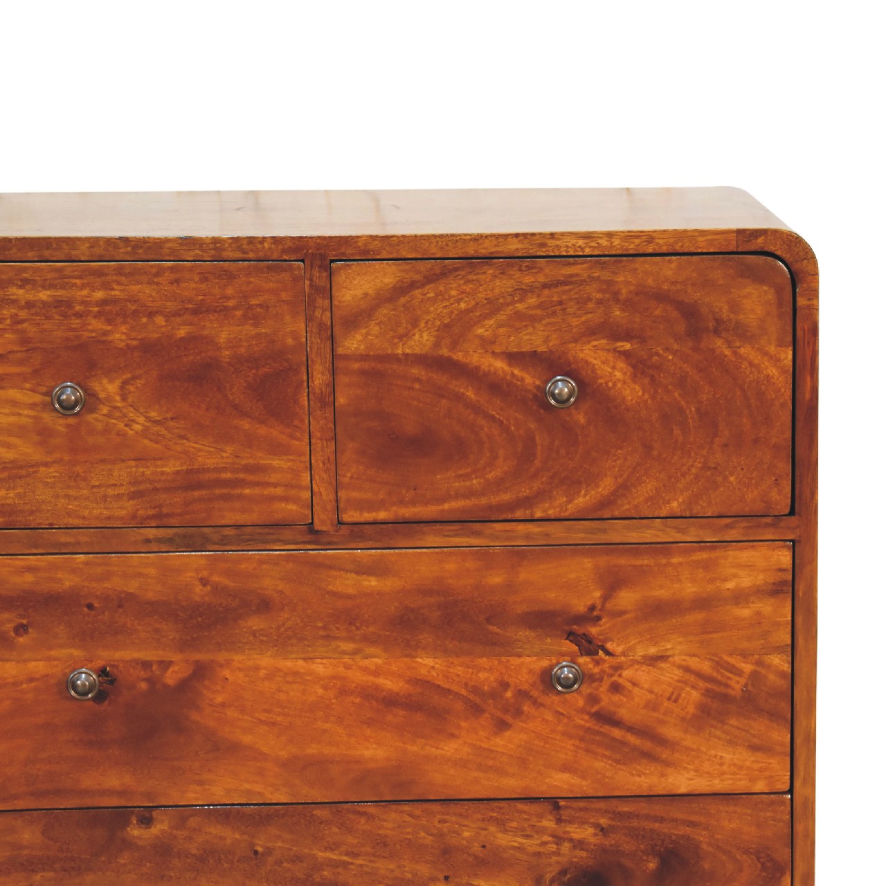 Solid Wood 2 over 3 Curved Chestnut Chest with Nordic Legs, Dark Brown